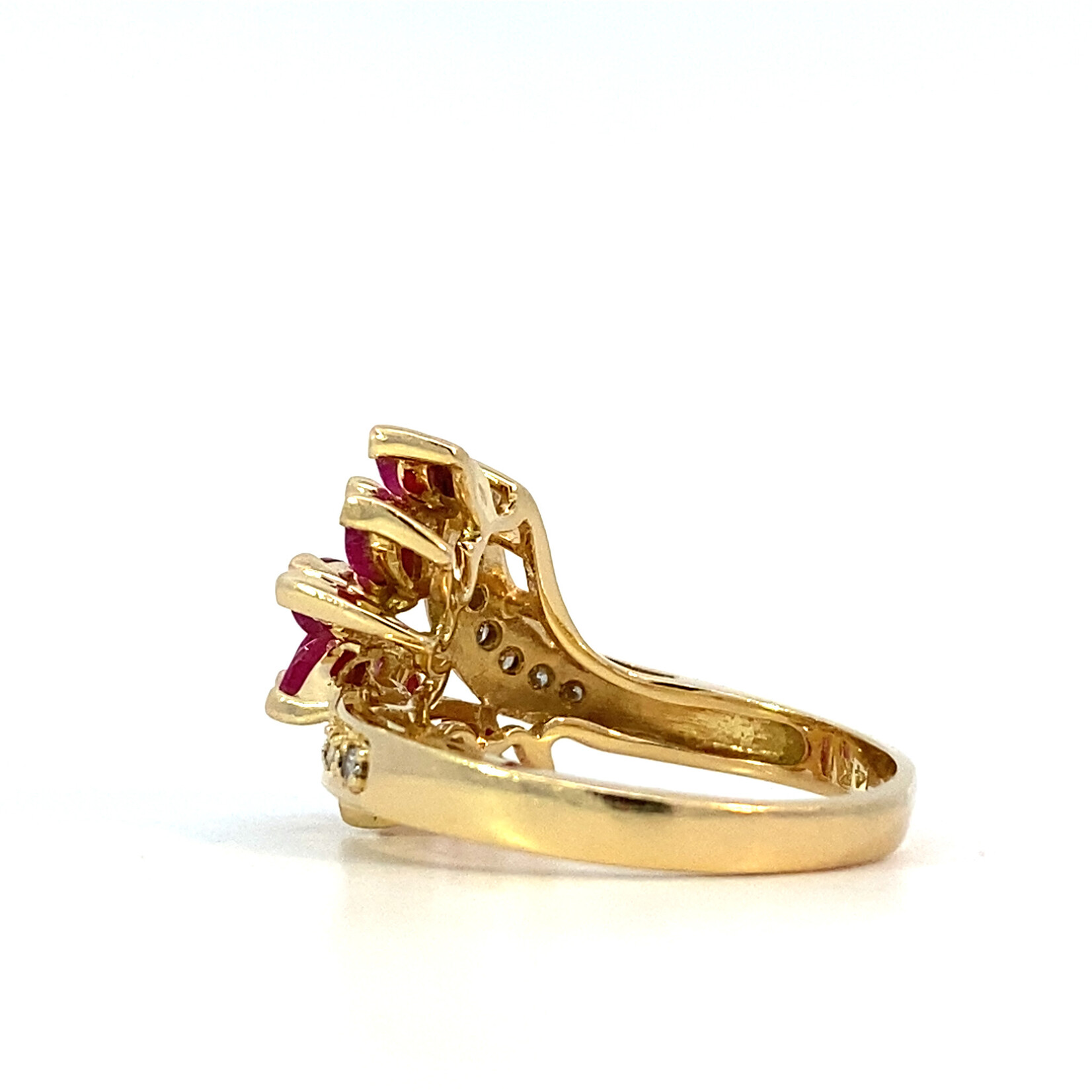 14K Yellow Gold Marquise Ruby & Diamond Cluster Ring 6.75