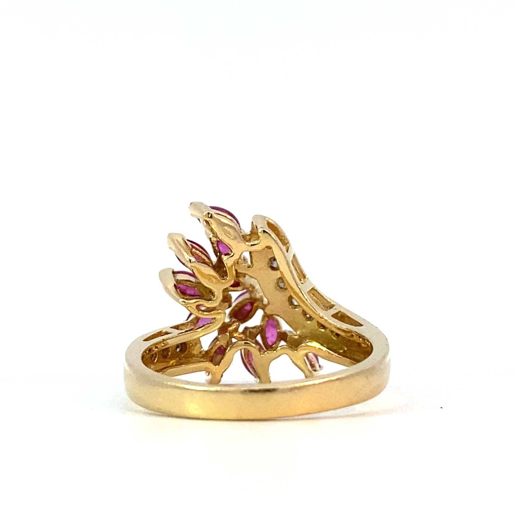 14K Yellow Gold Marquise Ruby & Diamond Cluster Ring 6.75