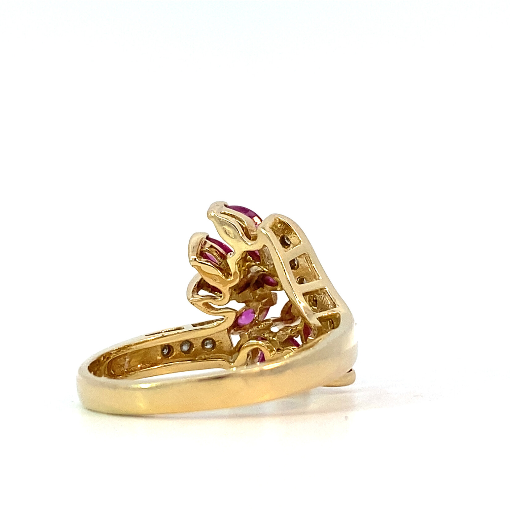 14K Yellow Gold Marquise Ruby & Diamond Cluster Ring 6.75