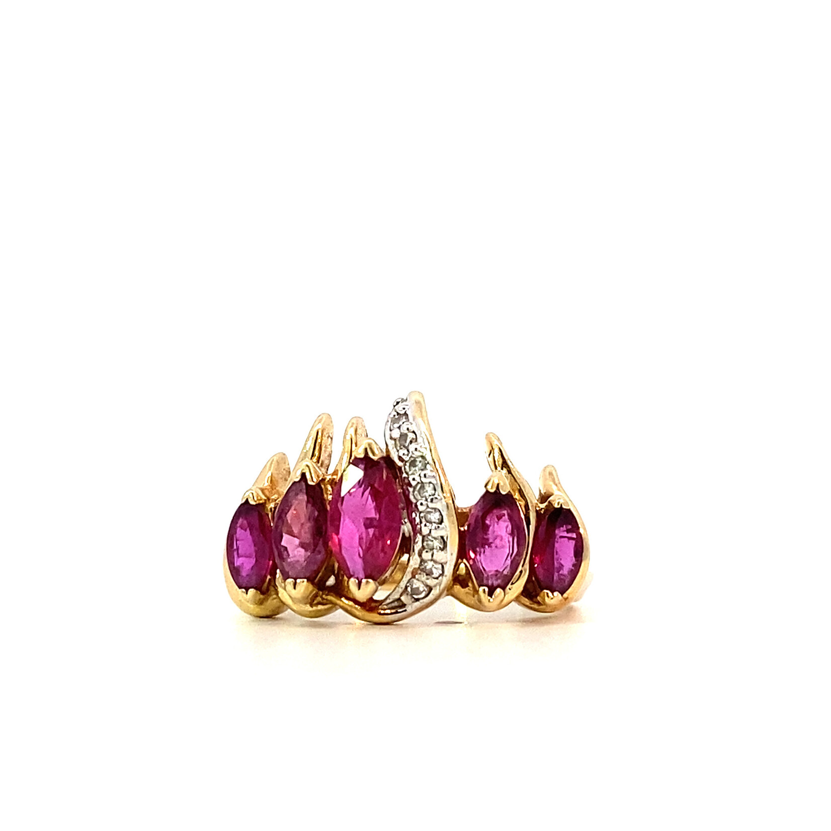 14K Yellow Gold Marquise Ruby & Diamond Ring sz7