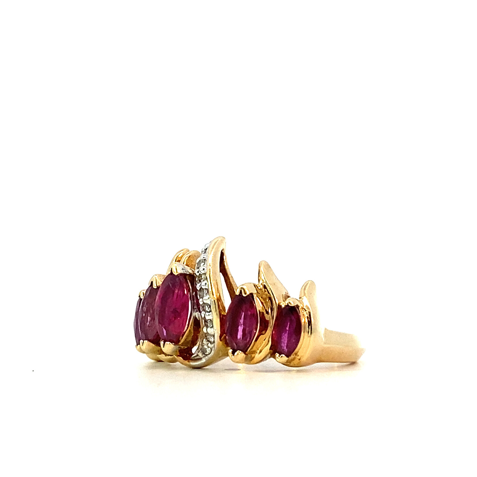 14K Yellow Gold Marquise Ruby & Diamond Ring size 7