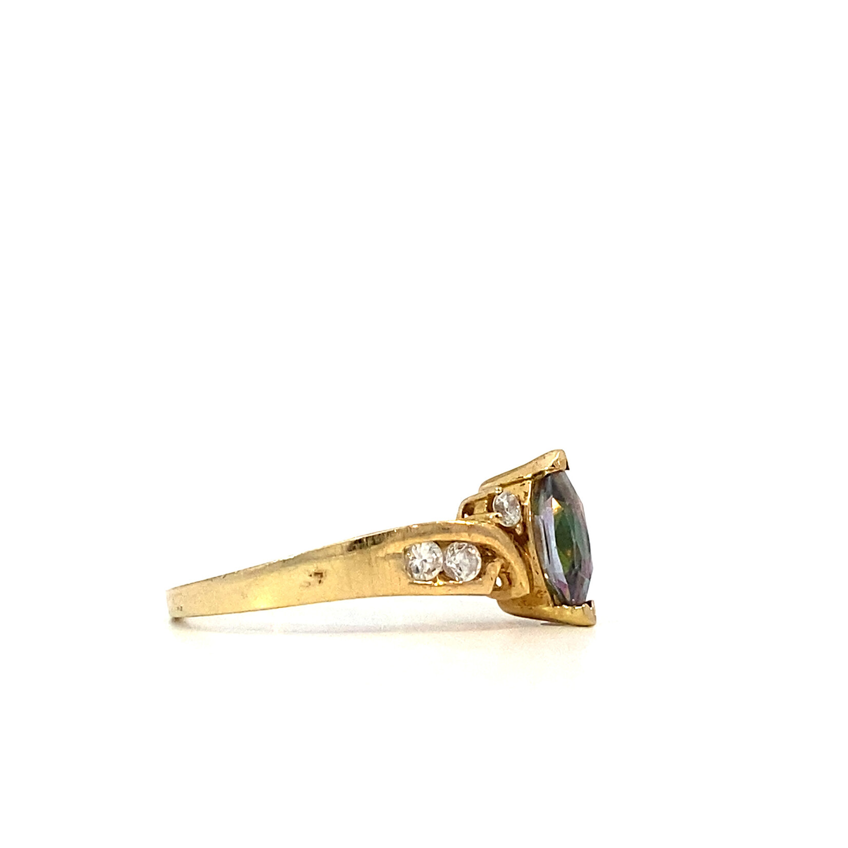 10K Yellow Gold Mystic Topaz & CZ Ring sz 6.75