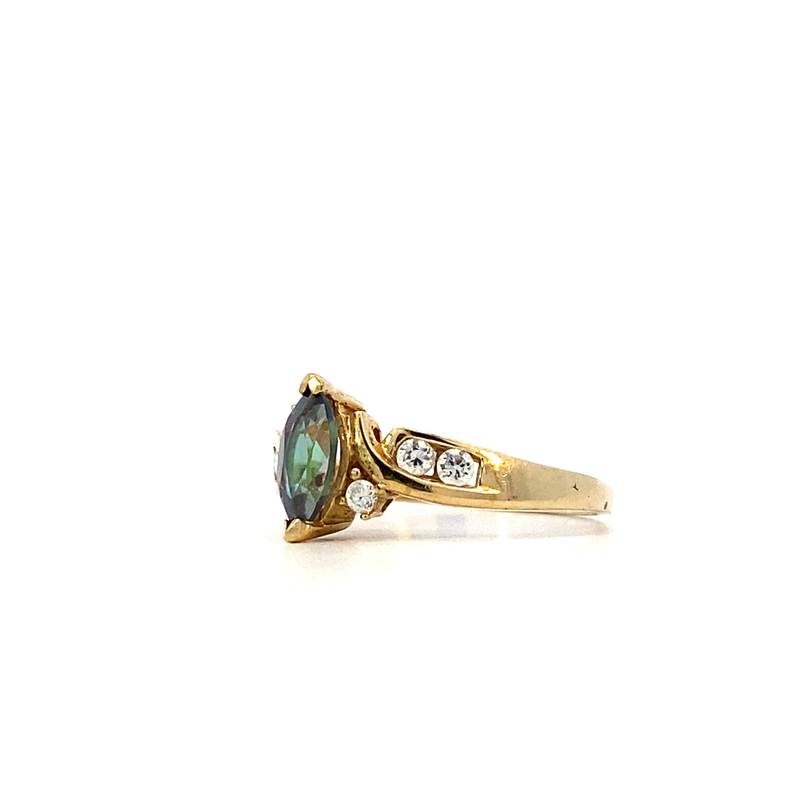 10K Yellow Gold Mystic Topaz & CZ Ring sz 6.75