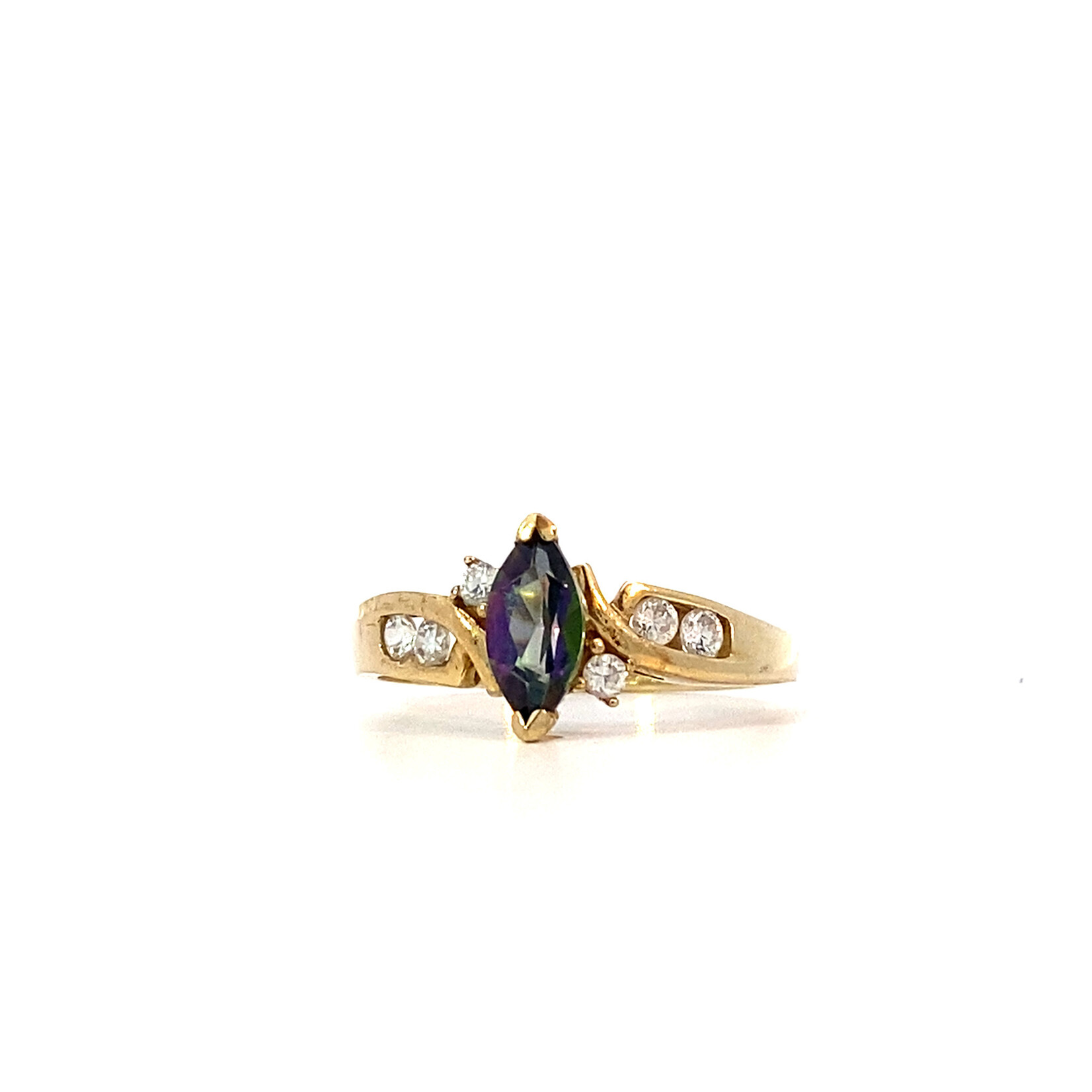 10K Yellow Gold Mystic Topaz & CZ Ring size 6.75