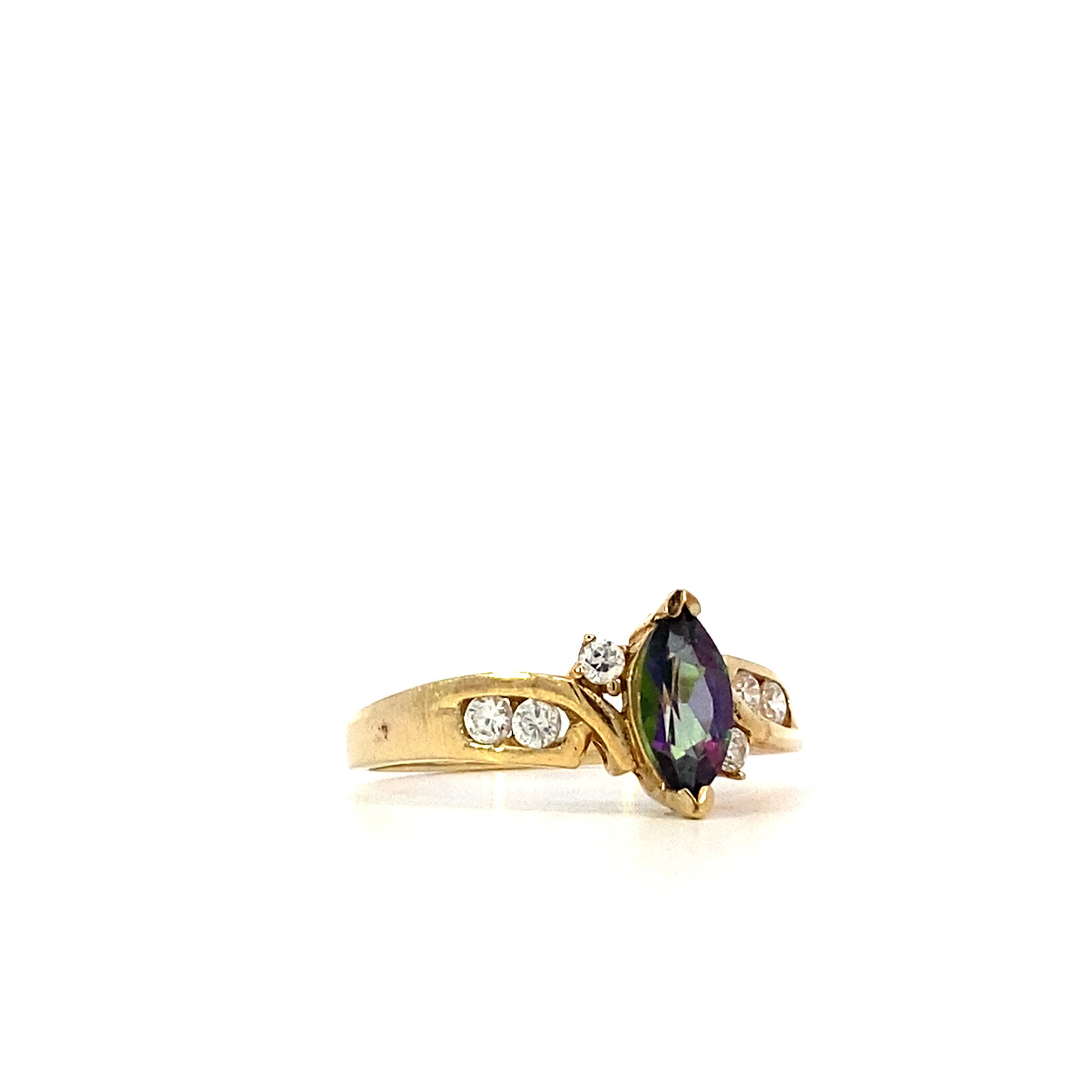 10K Yellow Gold Mystic Topaz & CZ Ring sz 6.75