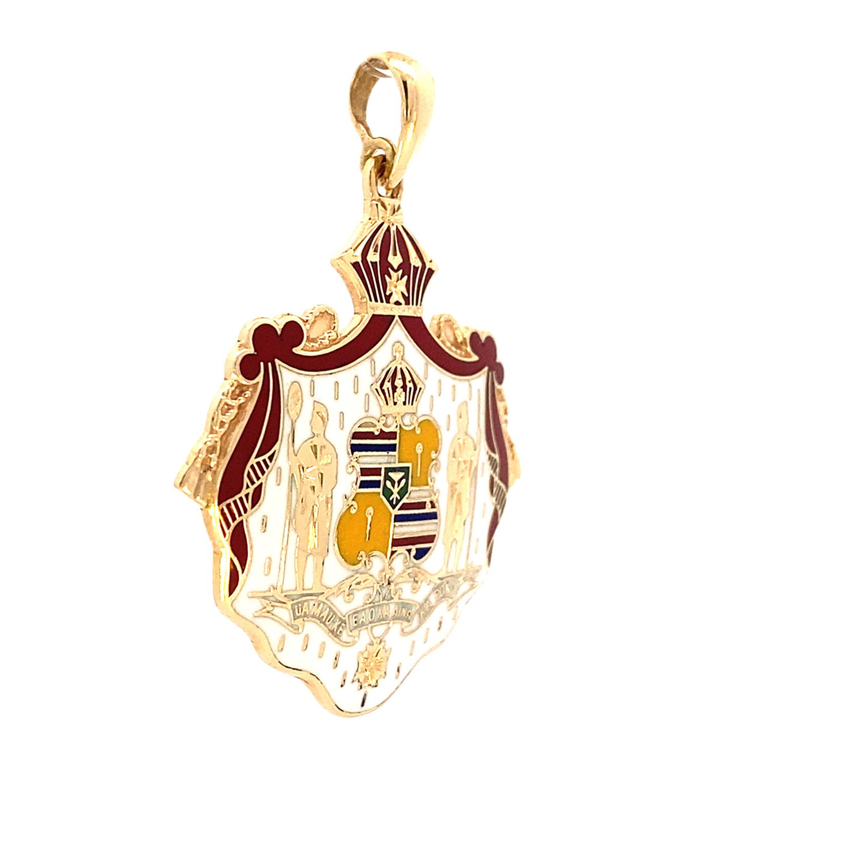 14K Yellow Gold 34x37mm Vintage White Coat of Arms Pendant