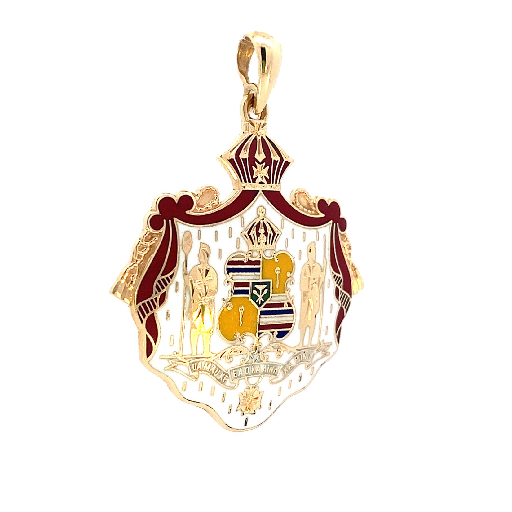 14K Yellow Gold 34x37mm Vintage White Coat of Arms Pendant