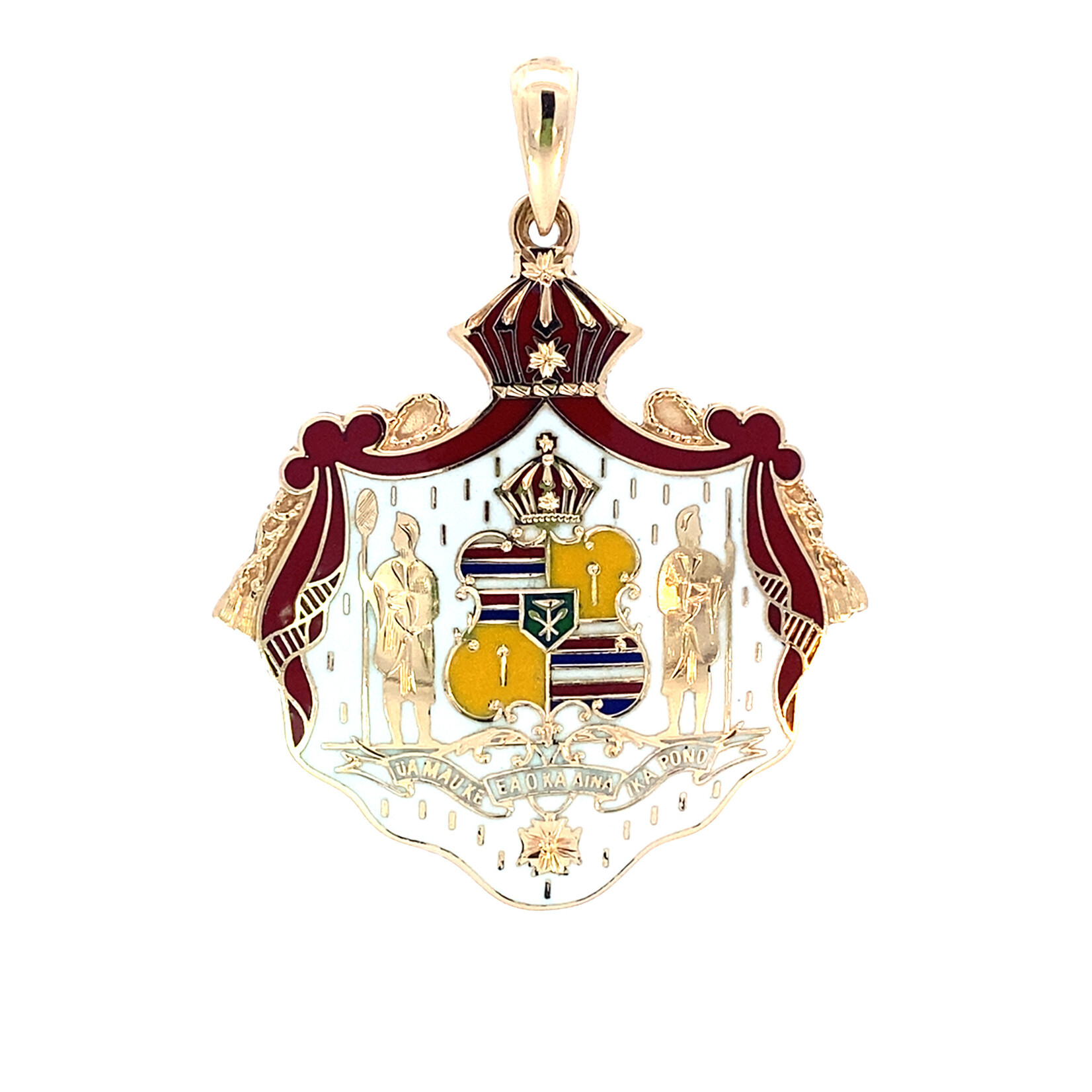 14K Yellow Gold 34x37mm Vintage White Coat of Arms Pendant