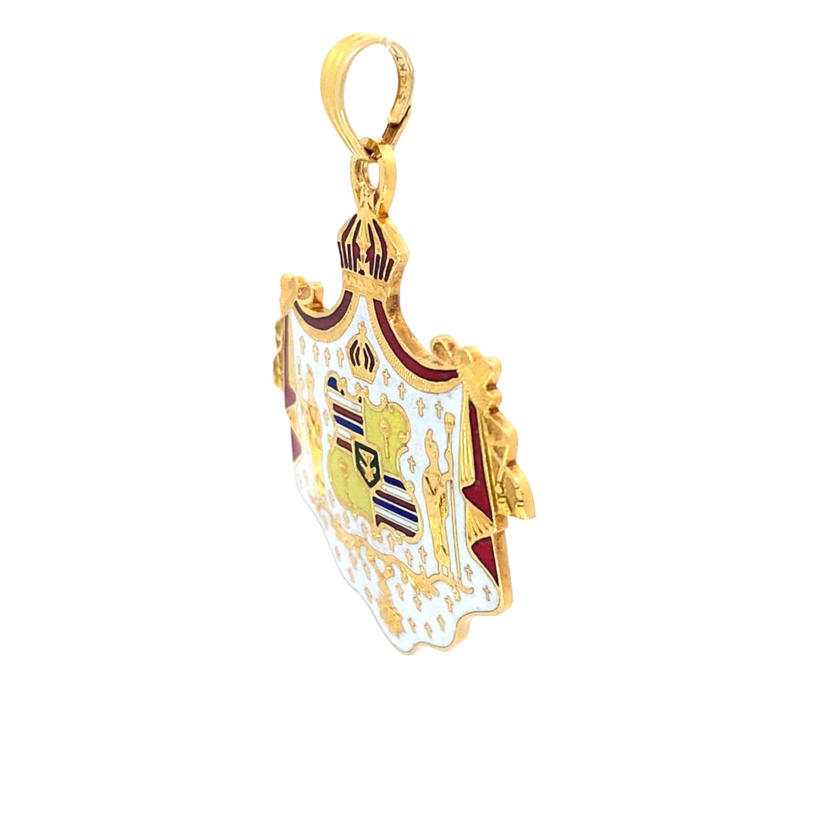 14K Yellow Gold 27.5x33mm Vintage Dawkins Benny White Coat of Arms Pendant