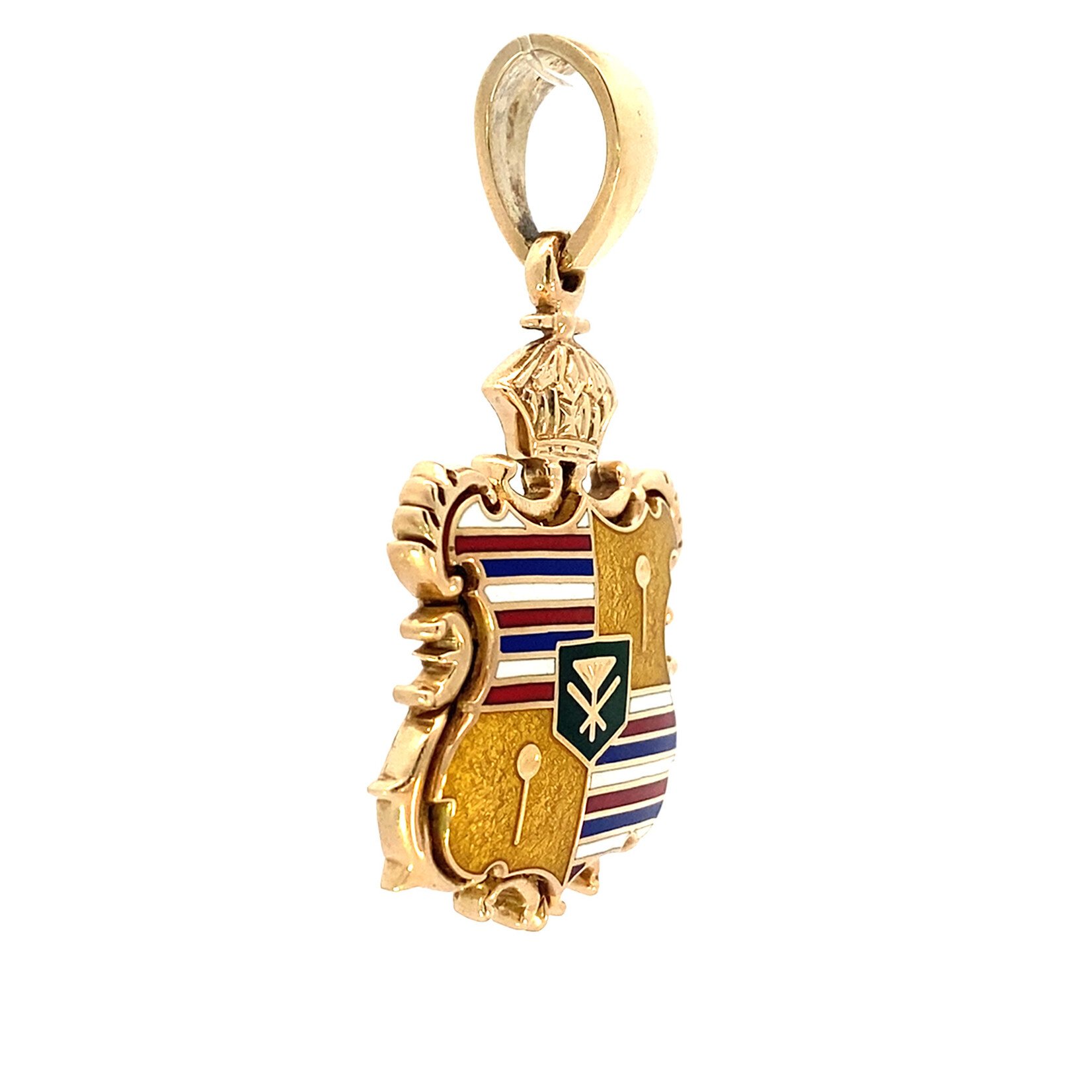 14K Yellow Gold 25x35.5mm Vintage Hildgund Kalakaua Coat of Arms Pendant