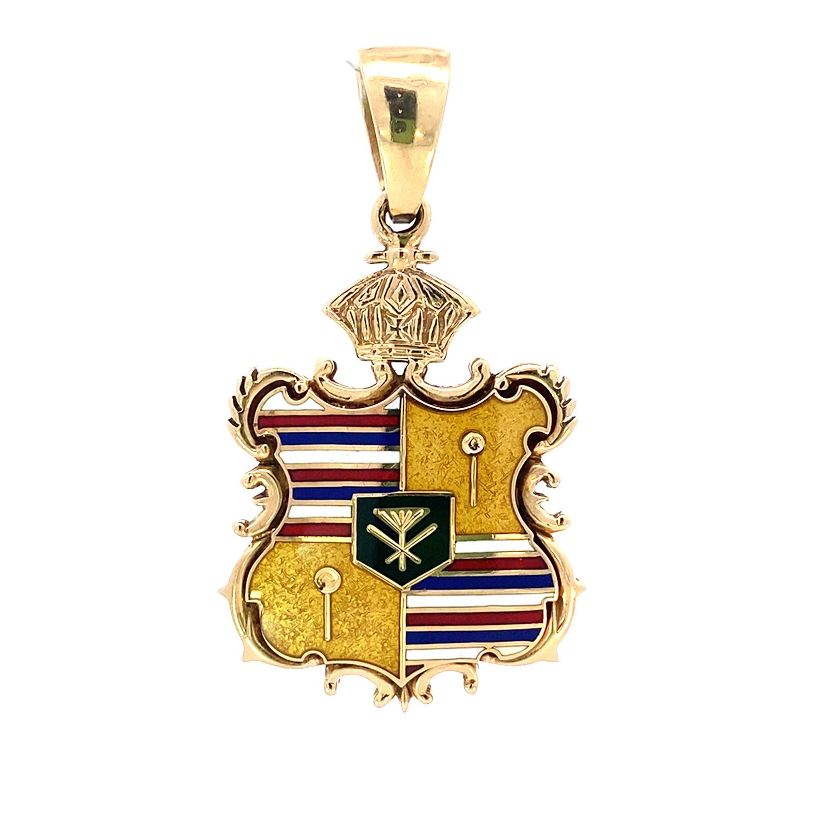 14K Yellow Gold 25x35.5mm Vintage Hildgund Kalakaua Coat of Arms Pendant