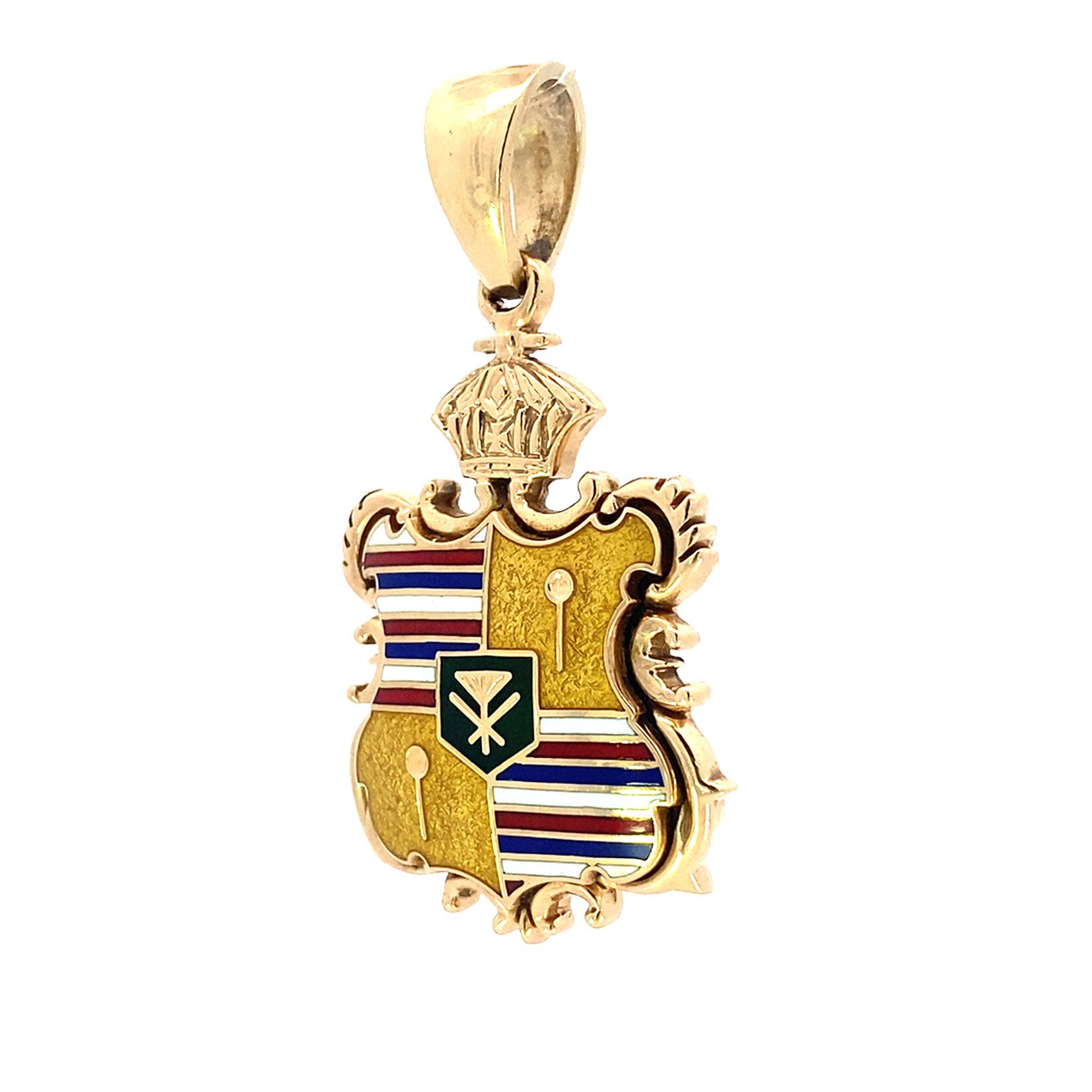 14K Yellow Gold 25x35.5mm Vintage Hildgund Kalakaua Coat of Arms Pendant