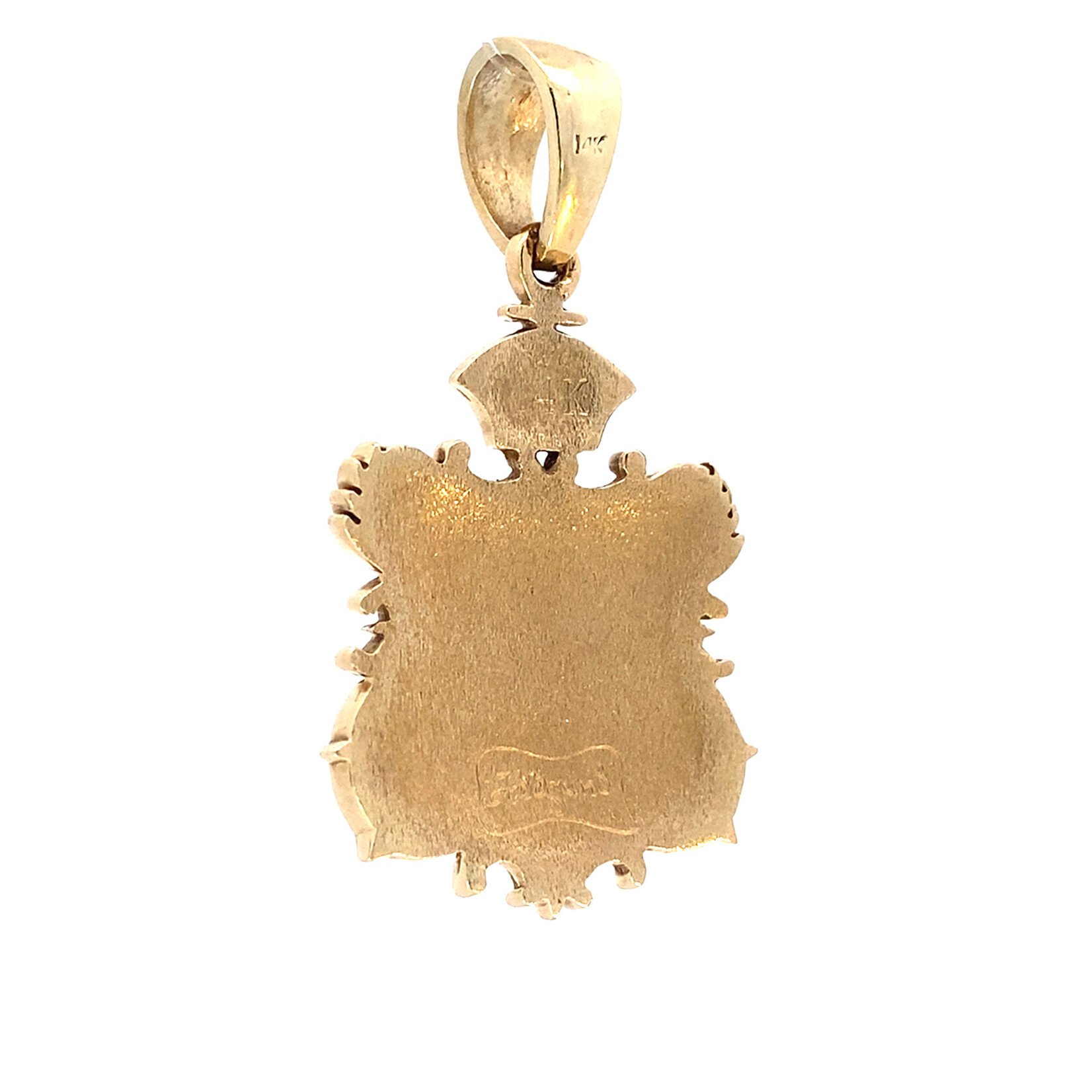 14K Yellow Gold 25x35.5mm Vintage Hildgund Kalakaua Coat of Arms Pendant