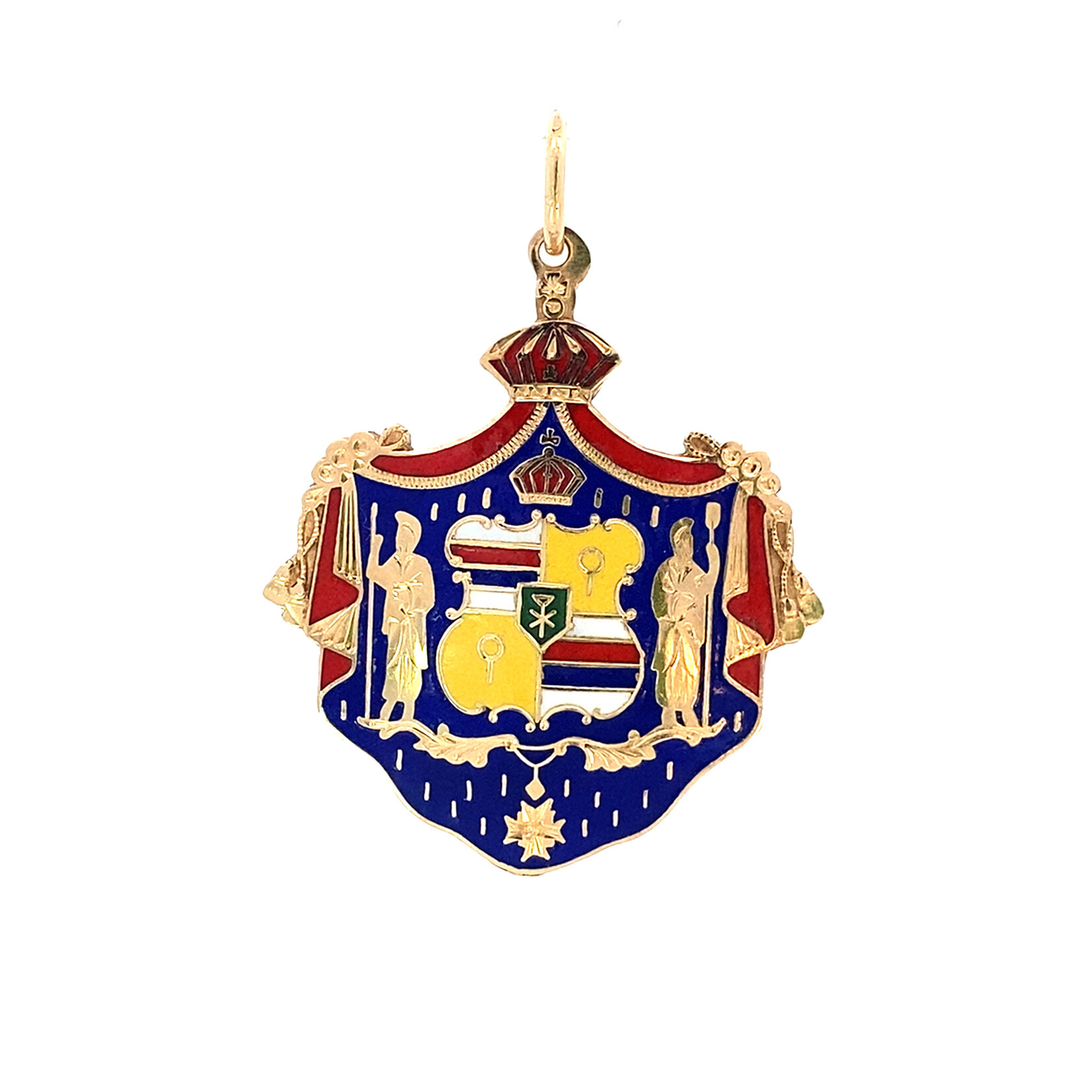 14K Yellow Gold 28.5x33mm Vintage Blue Coat of Arms
