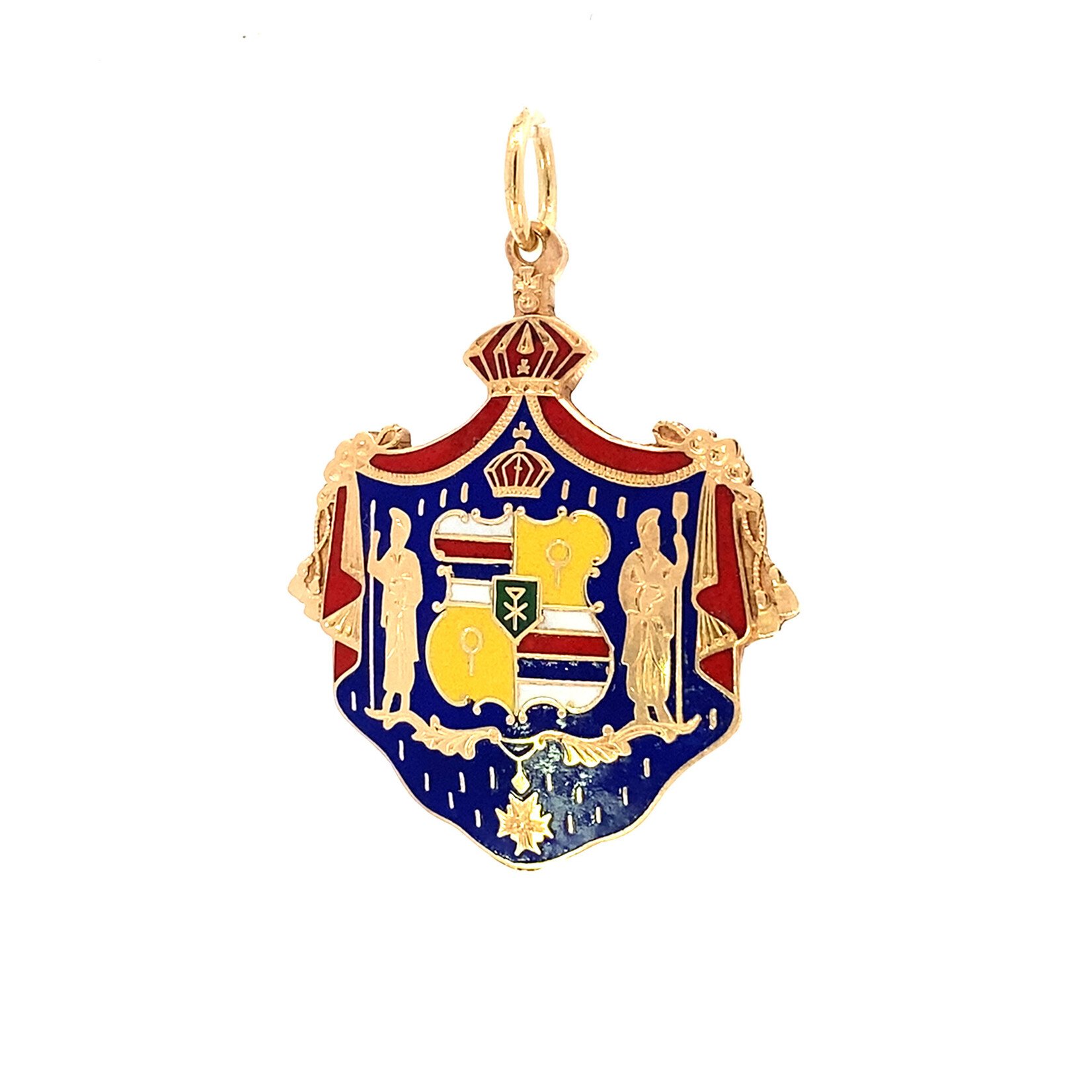 14K Yellow Gold 28.5x33mm Vintage Blue Coat of Arms