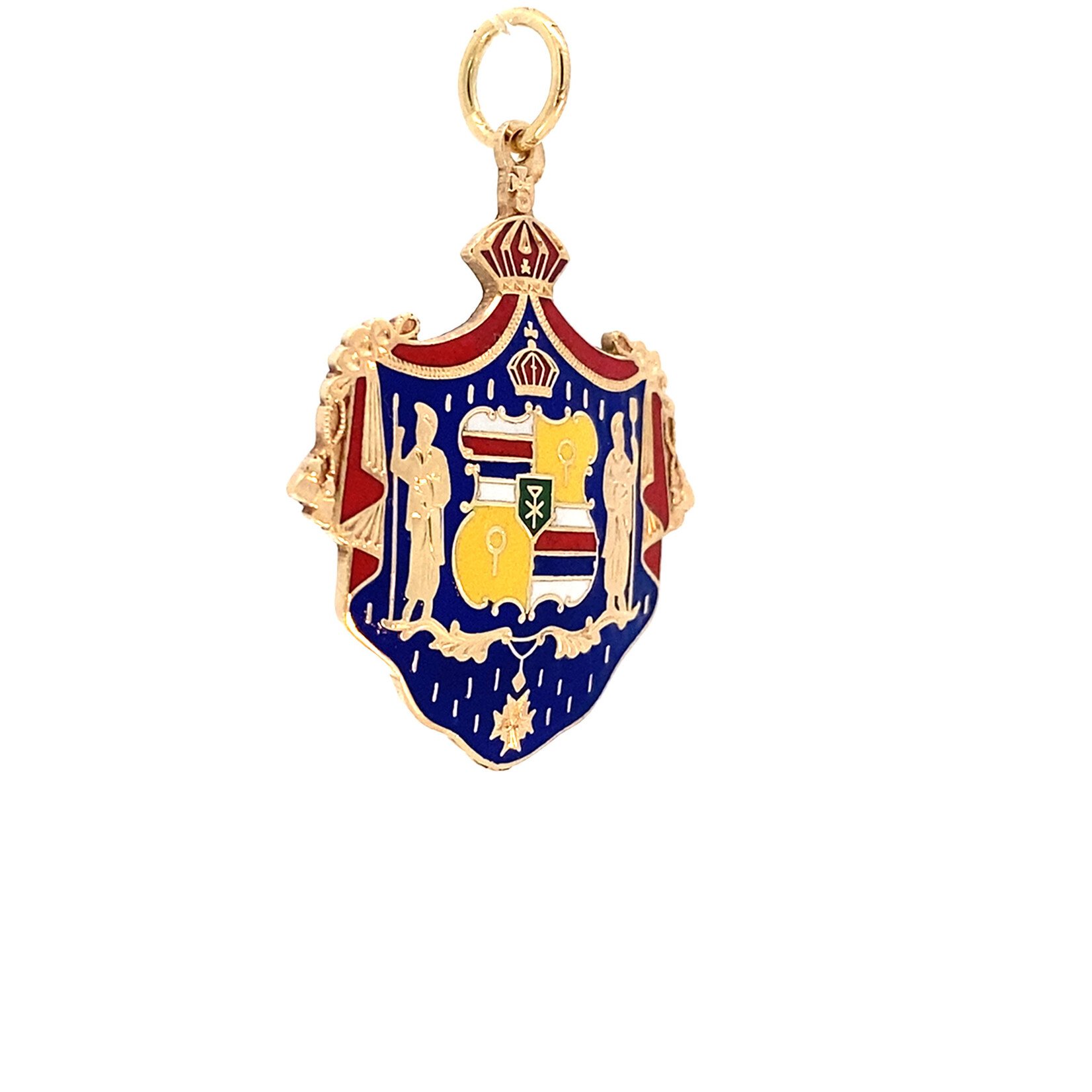 14K Yellow Gold 28.5x33mm Vintage Blue Coat of Arms