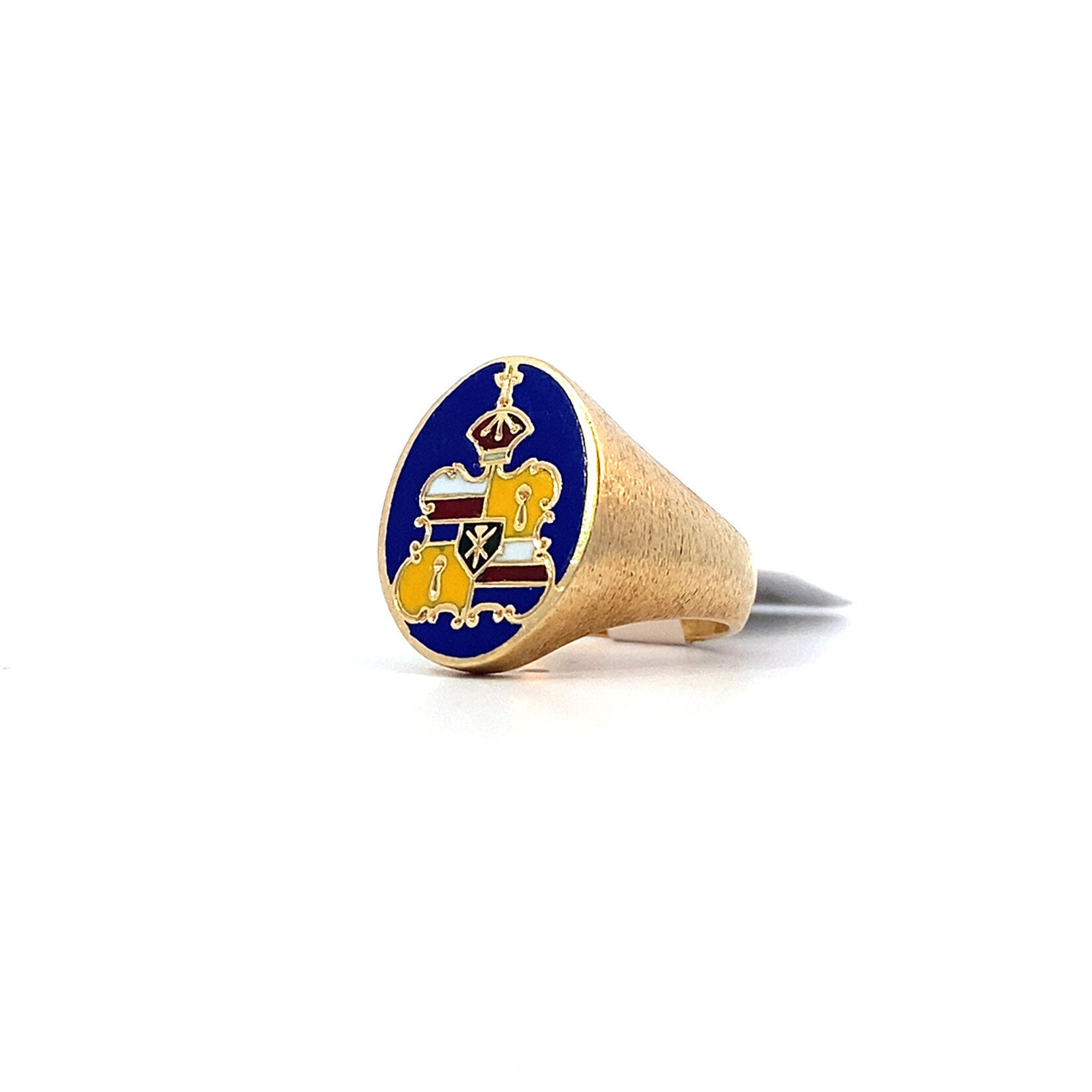 14K Yellow Gold Vintage Blue Coat of Arms Ring sz 4.75