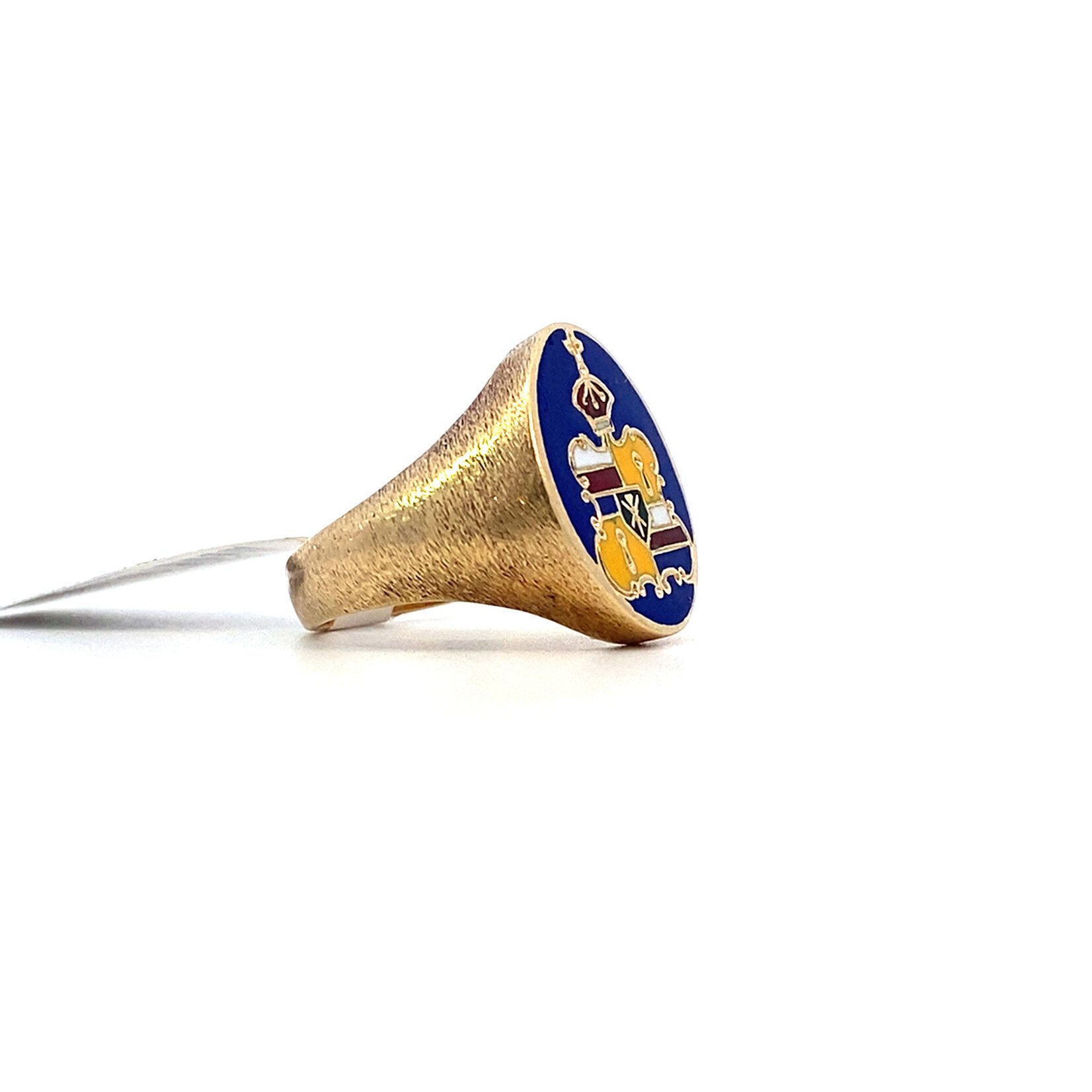 14K Yellow Gold Vintage Blue Coat of Arms Ring sz 4.75