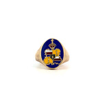 14K Yellow Gold Vintage Blue Coat of Arms Ring sz 4.75