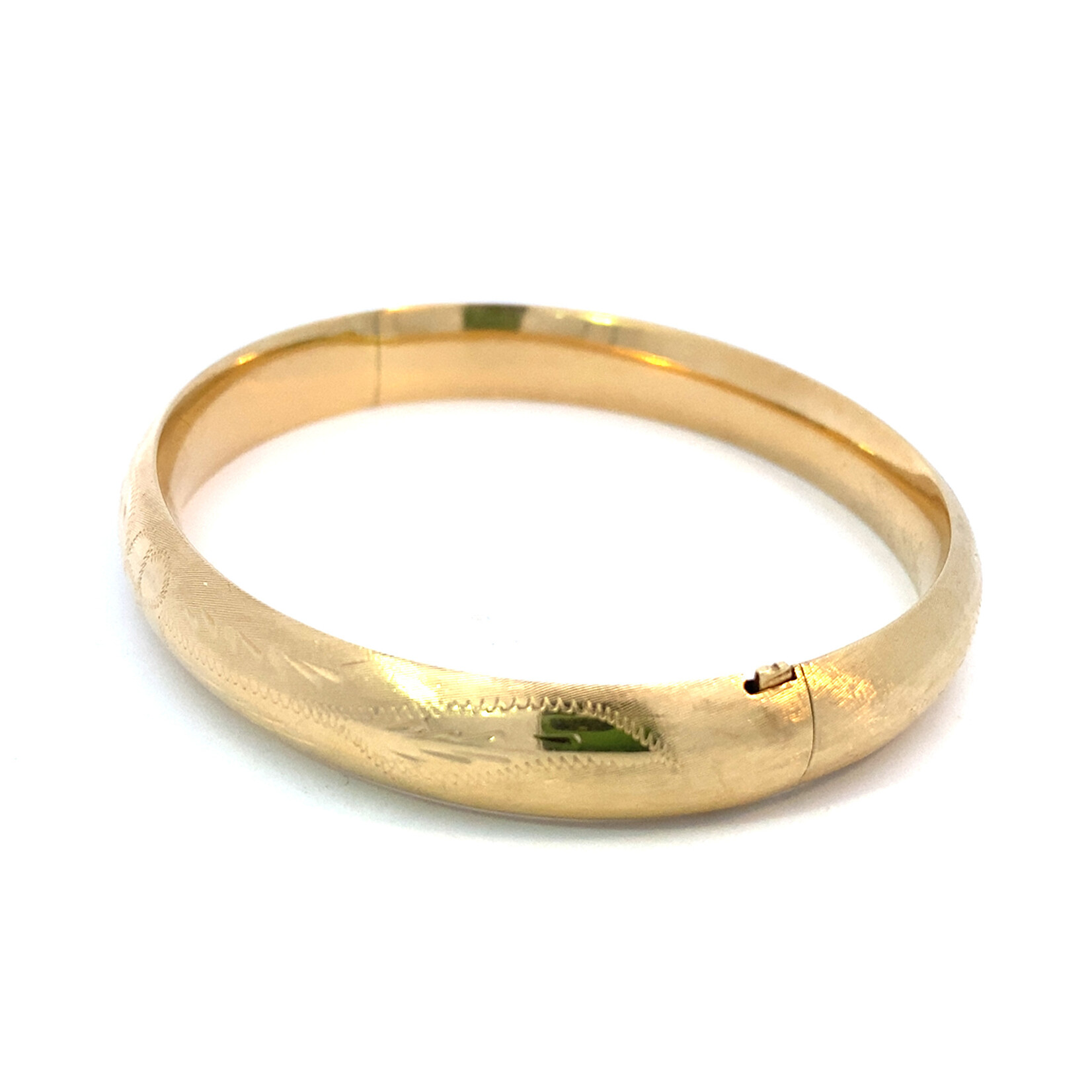 14K Yellow Gold Hollow Plumeria Hinge Bracelet sz8