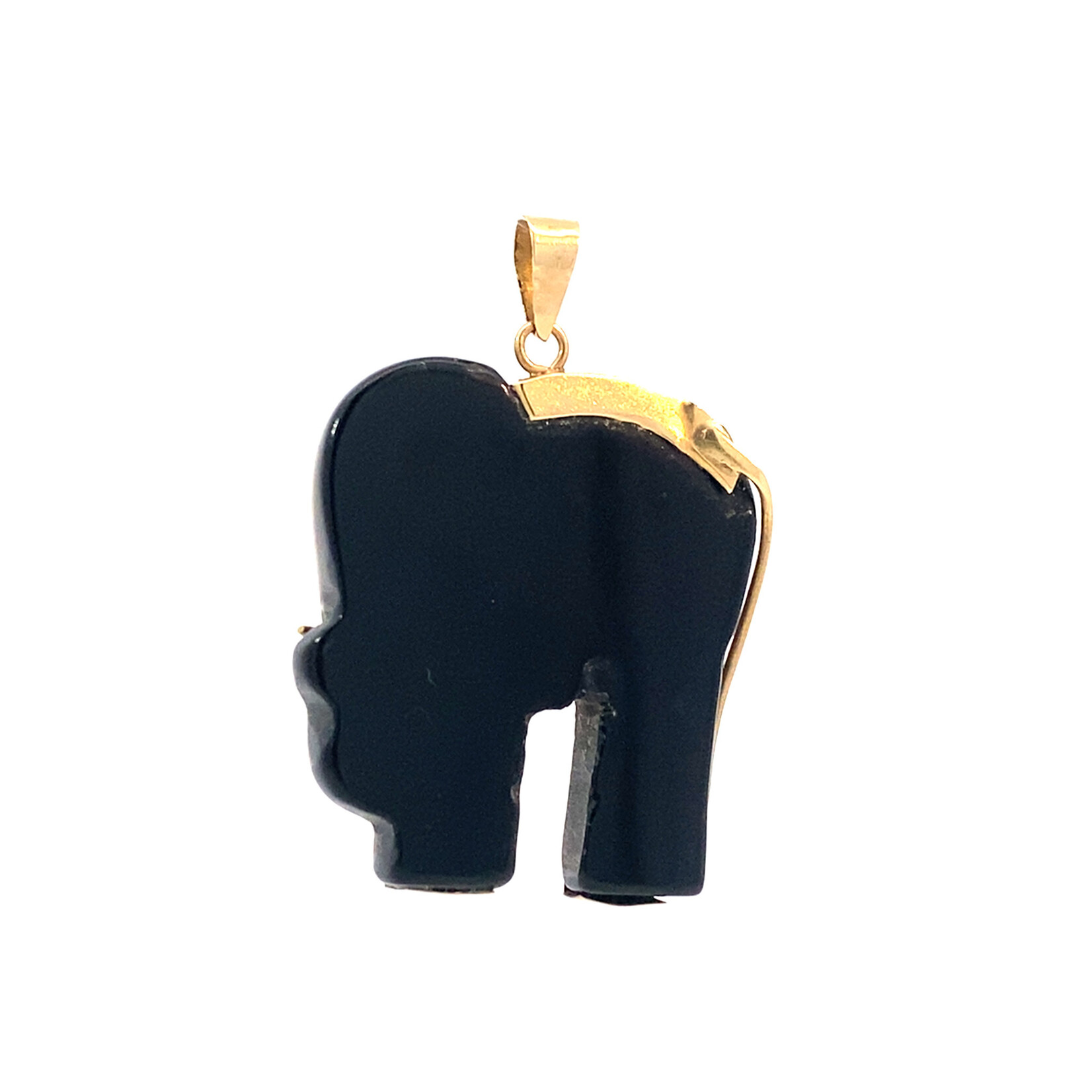 14K Yellow Gold Black Onyx Lucky Elephant Pendant