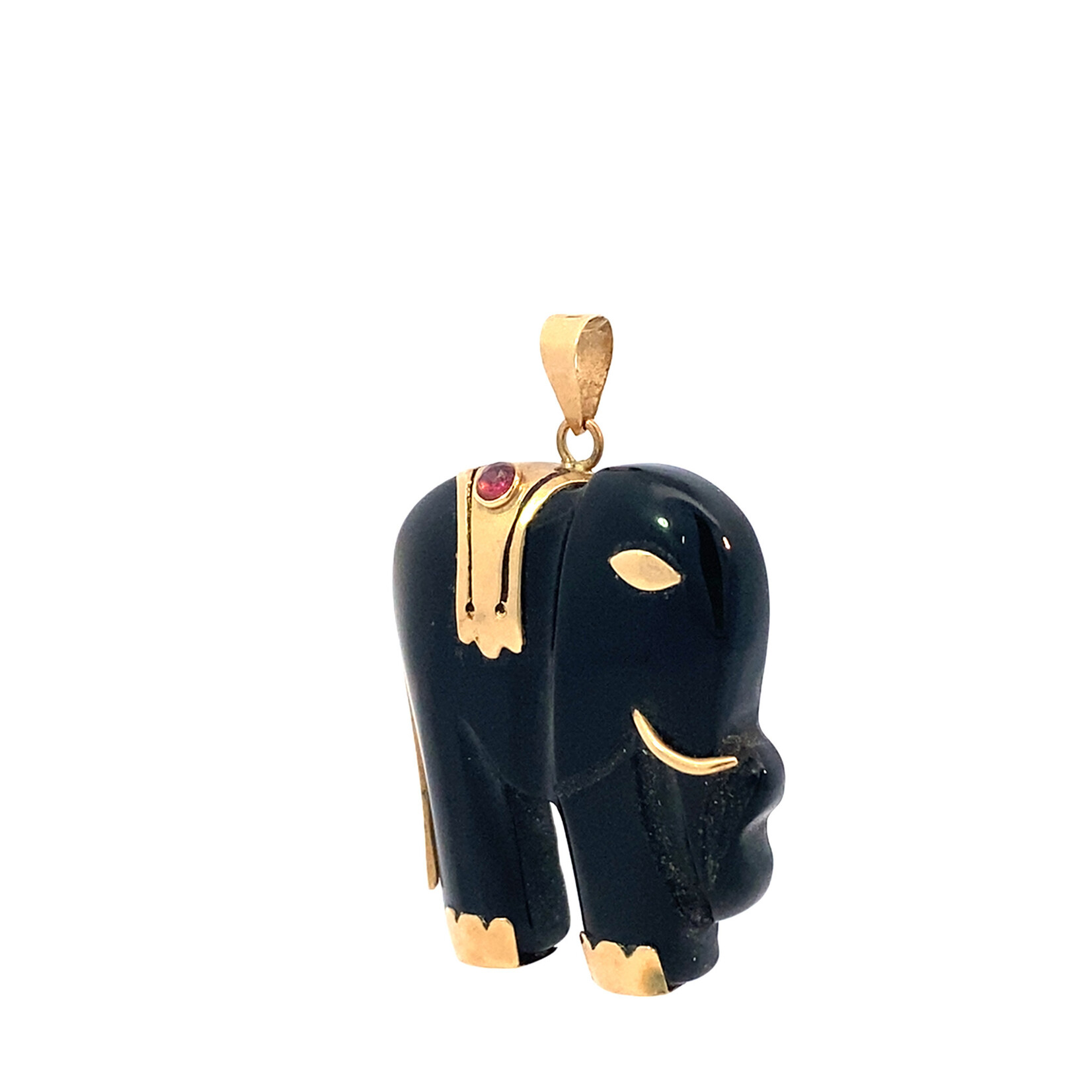 14K Yellow Gold Black Onyx Lucky Elephant Pendant