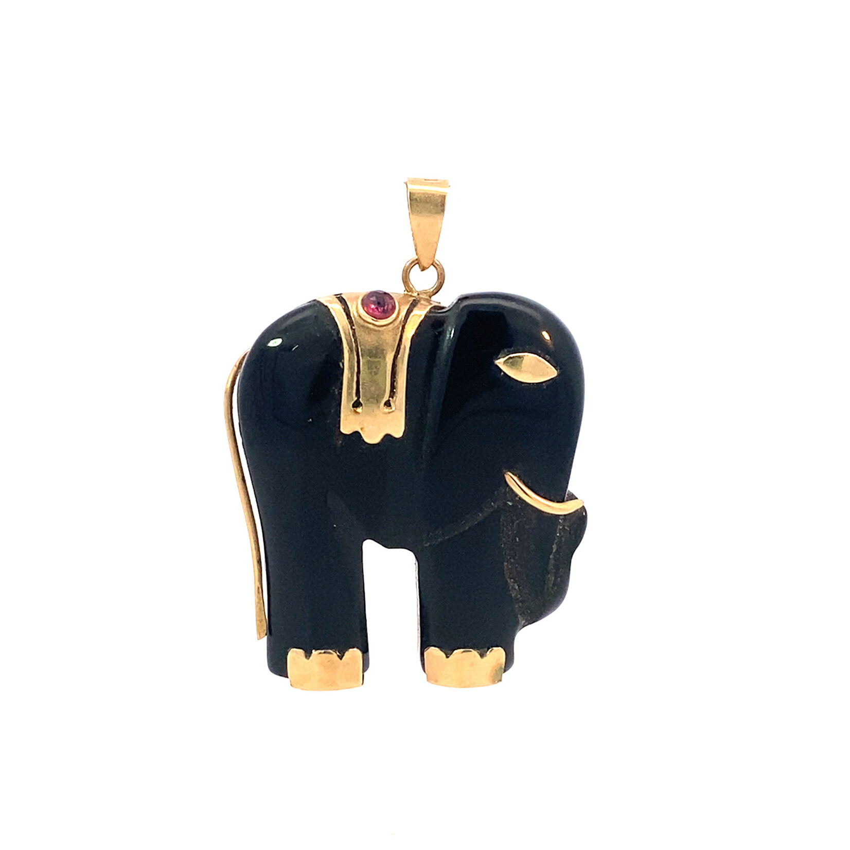 14K Yellow Gold Black Onyx Lucky Elephant Pendant