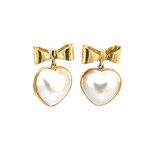 14K Yellow Gold Bow & Heart Mabe Pearl Dangles