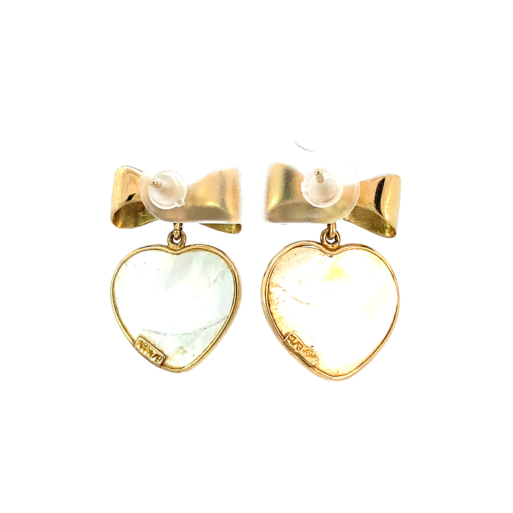 14K Yellow Gold Bow & Heart Mabe Pearl Dangles