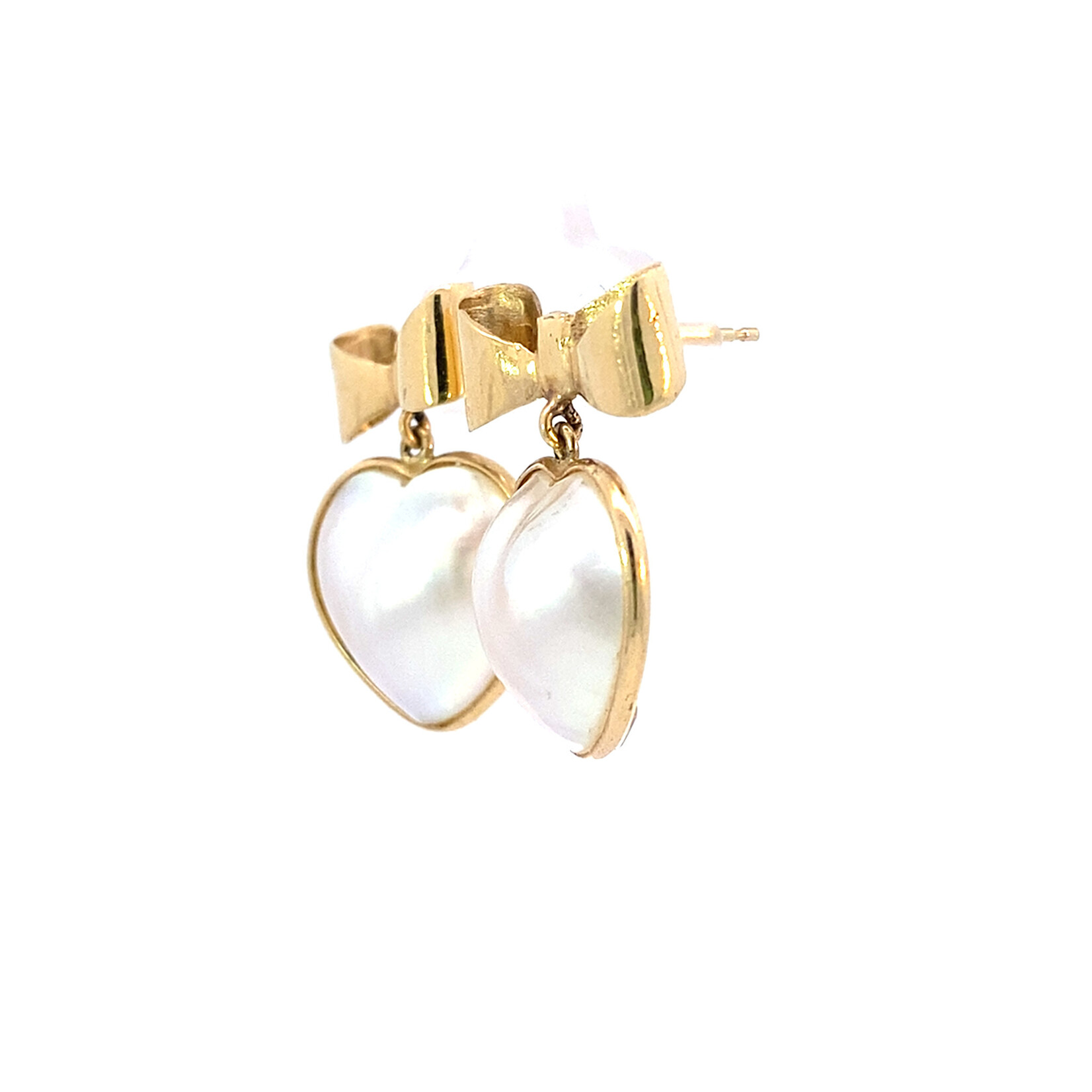 14K Yellow Gold Bow & Heart Mabe Pearl Dangles