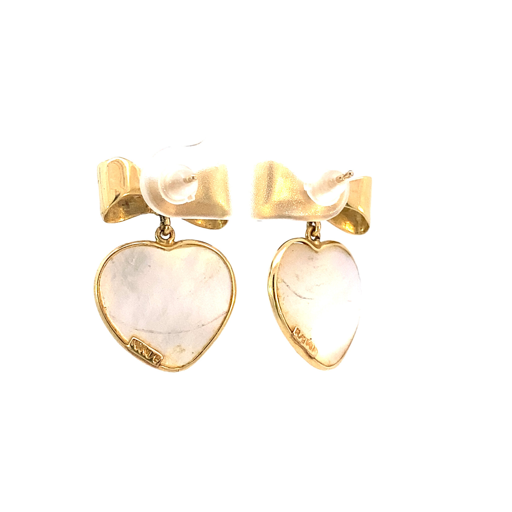 14K Yellow Gold Bow & Heart Mabe Pearl Dangles