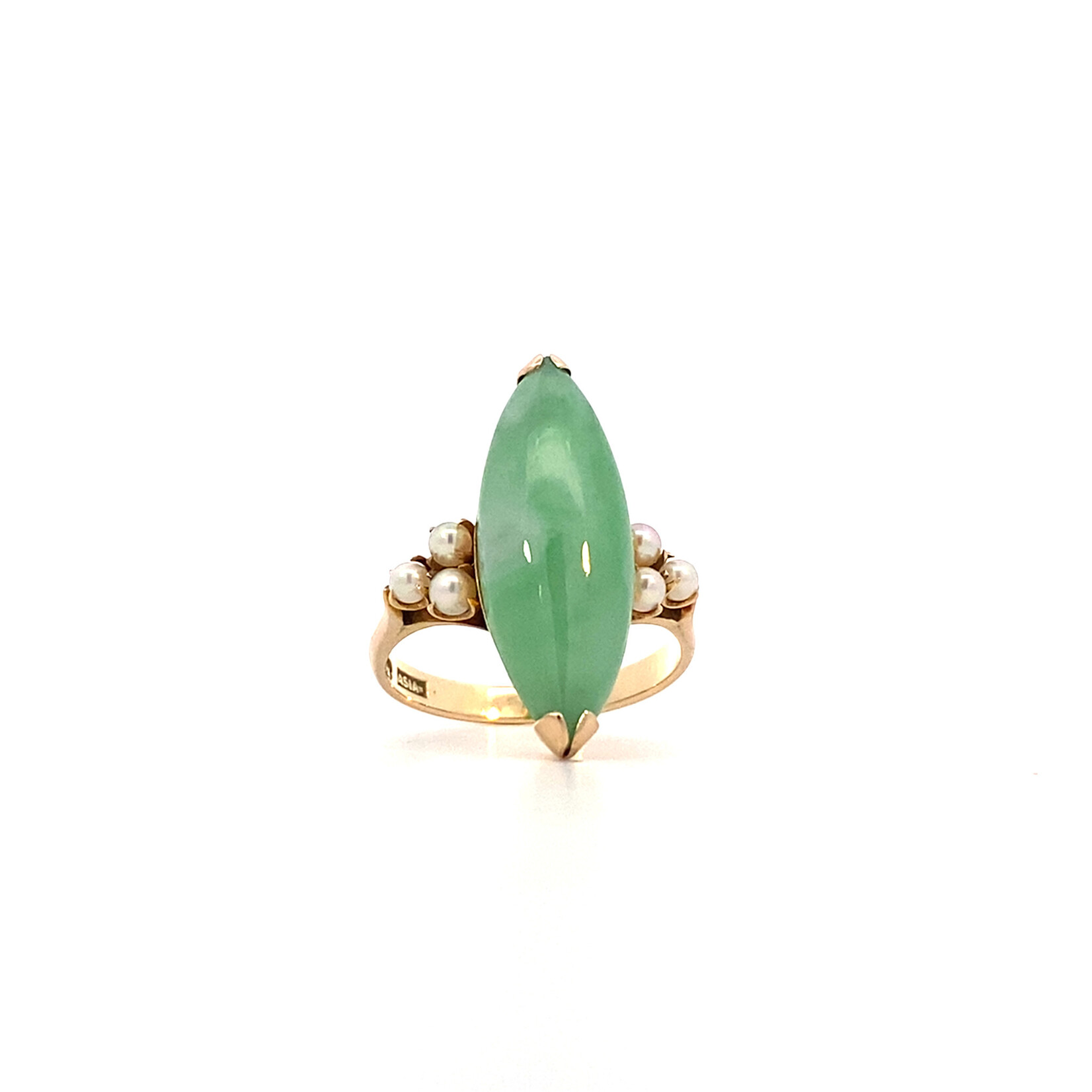 14K Yellow Gold Jade Marquise Ring sz6.5