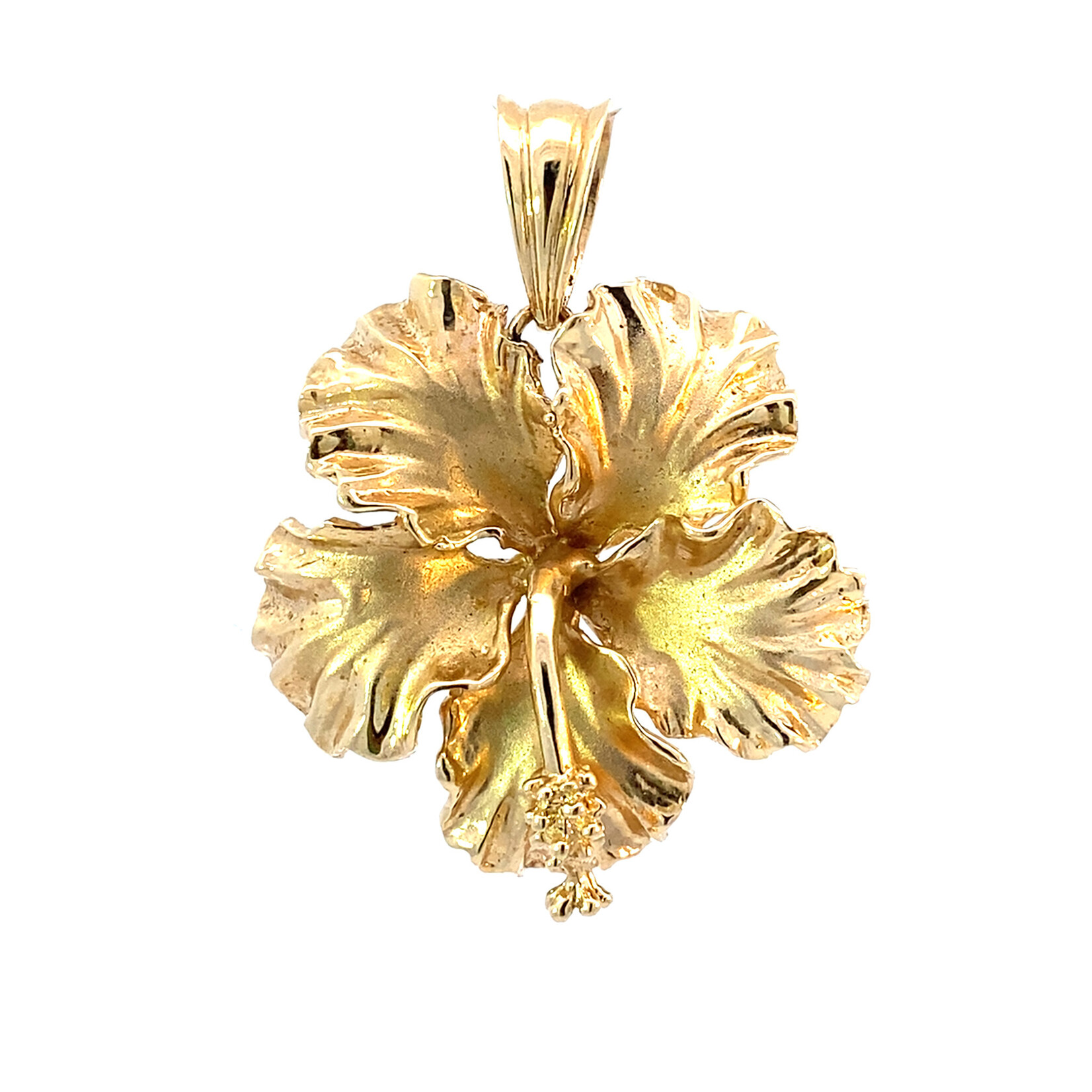 14K Yellow Gold 29mm Hibiscus Pendant