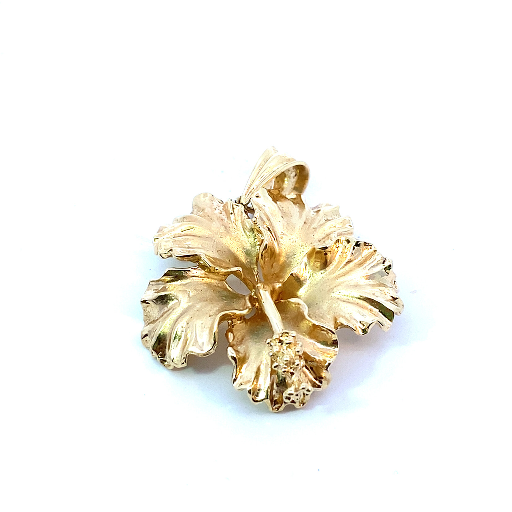 14K Yellow Gold 29mm Hibiscus Pendant