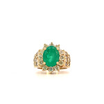14K Yellow Gold Emerald w/ Diamond Halo & Diamond accents sz7.25