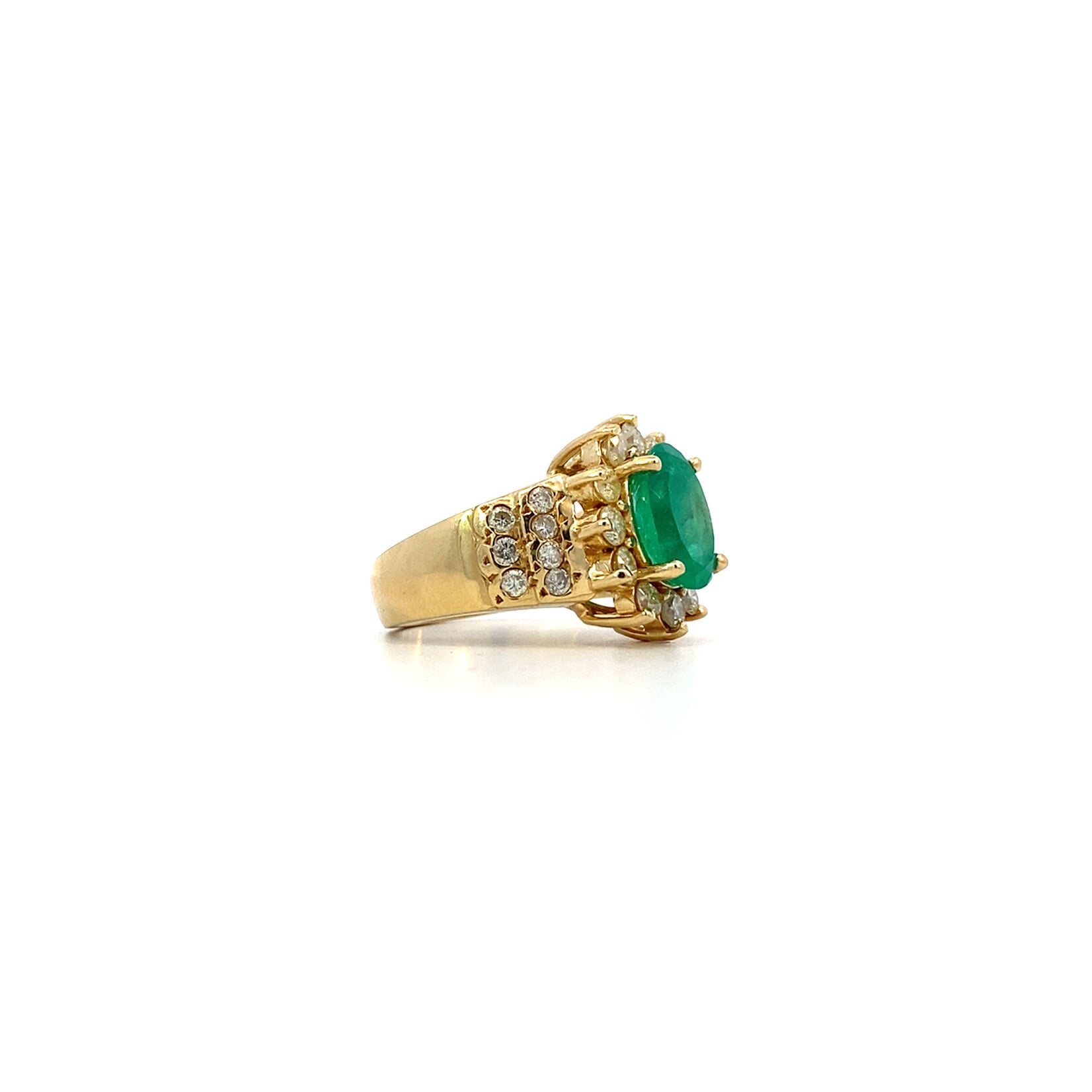 14K Yellow Gold Emerald w/ Diamond Halo & Diamond accents sz7.25