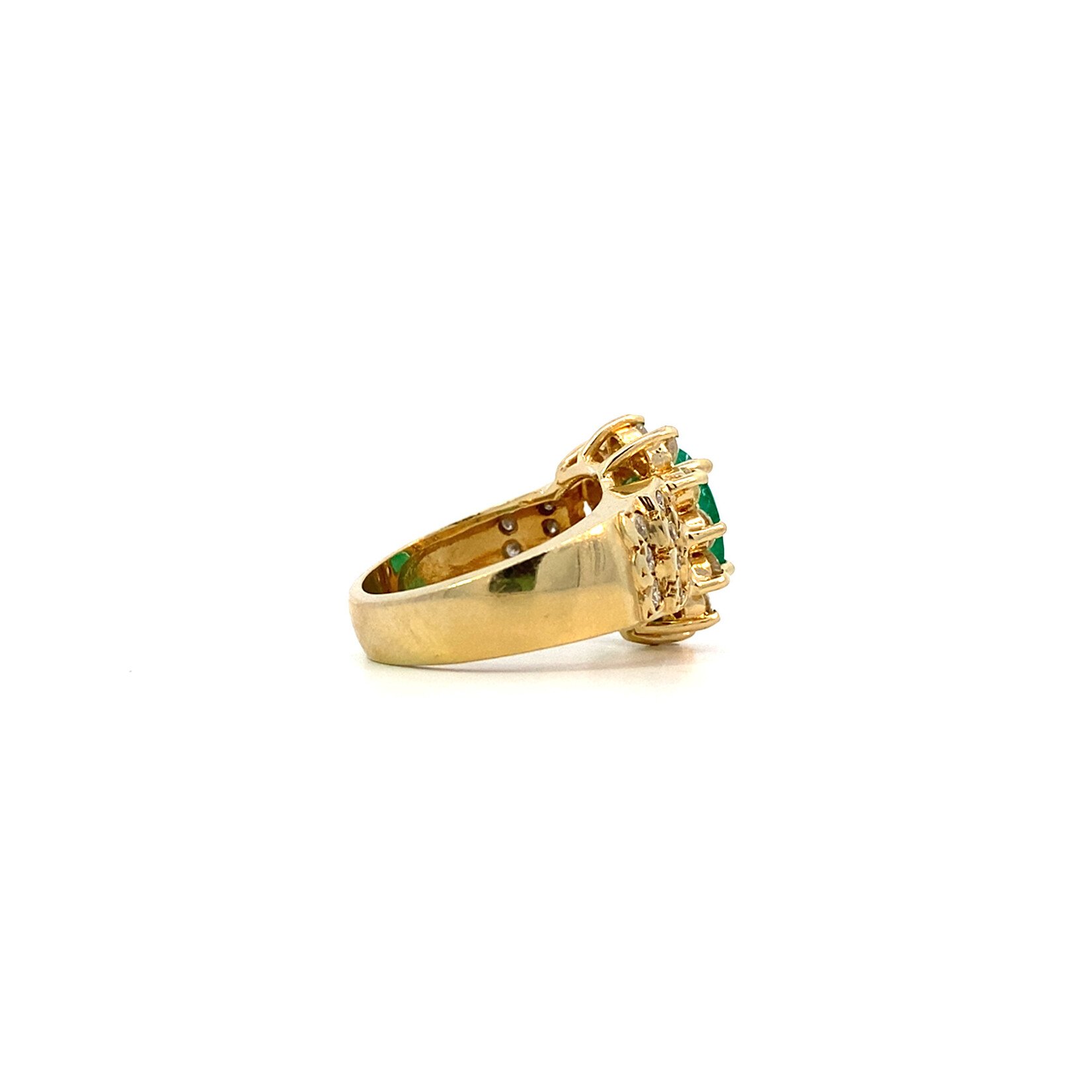 14K Yellow Gold Emerald w/ Diamond Halo & Diamond accents sz7.25