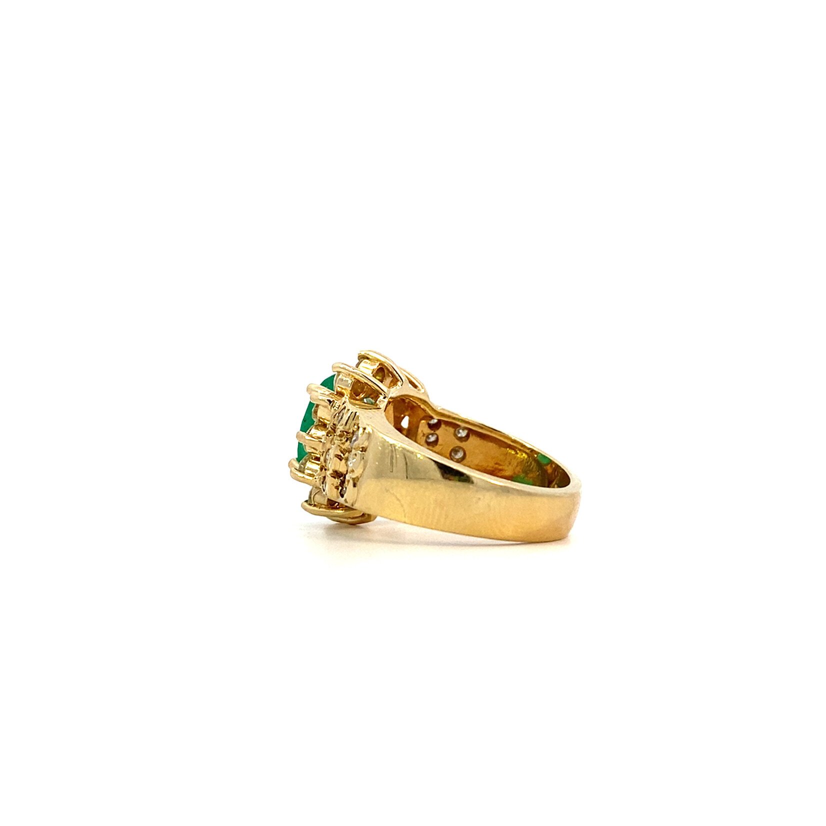 14K Yellow Gold Emerald w/ Diamond Halo & Diamond accents sz7.25