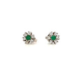 14K White Gold Emerald Diamond Flower Studs