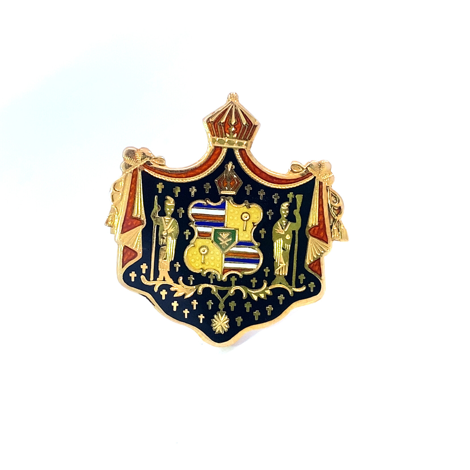 14K Yellow Gold Black & Red Coat of Arms Brooch