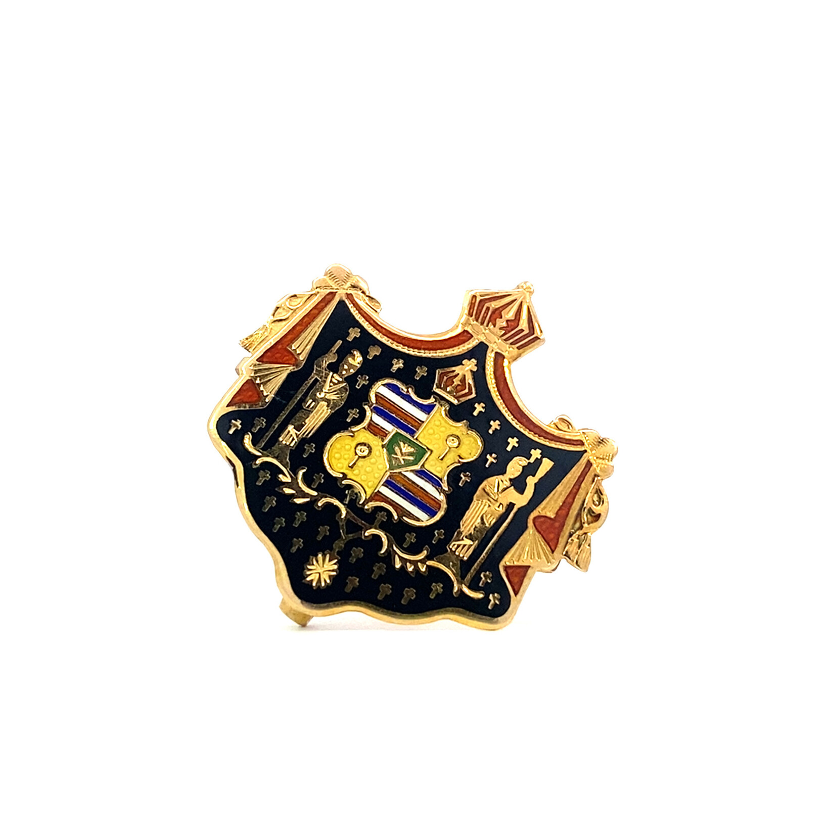 14K Yellow Gold Black & Red Coat of Arms Brooch