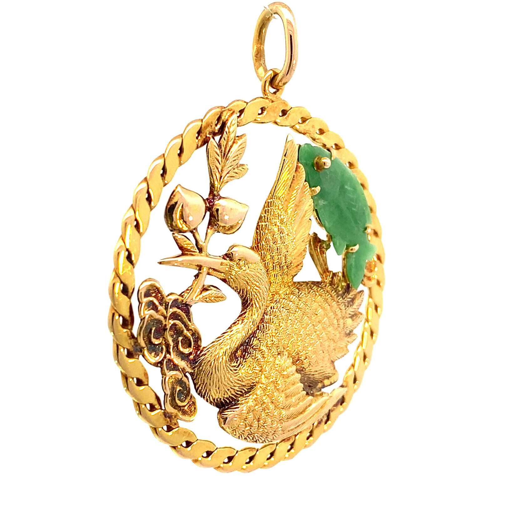 Stork and Jade Fish Pendant "Good Fortune & New Beginning"