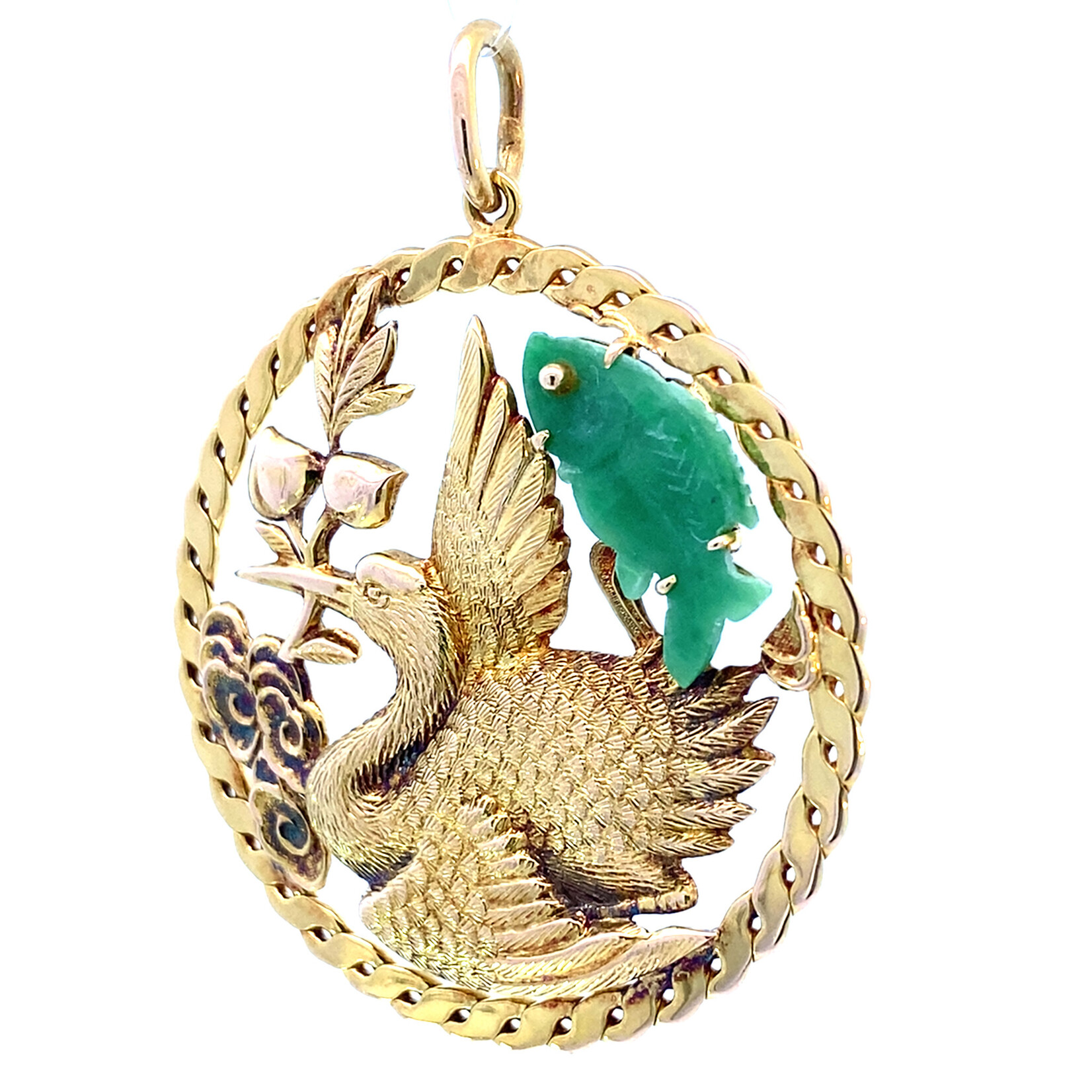Stork and Jade Fish Pendant "Good Fortune & New Beginning"
