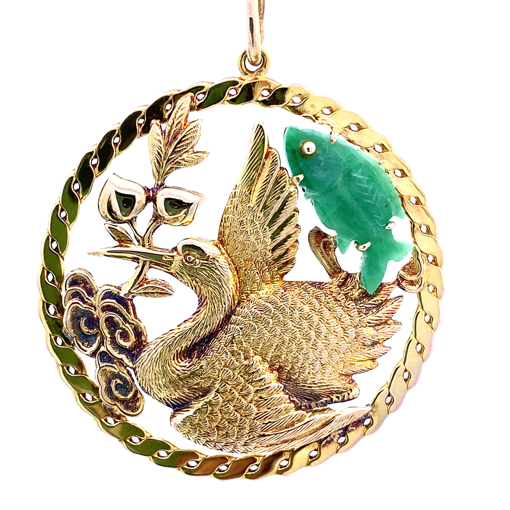 Stork and Jade Fish Pendant "Good Fortune & New Beginning"