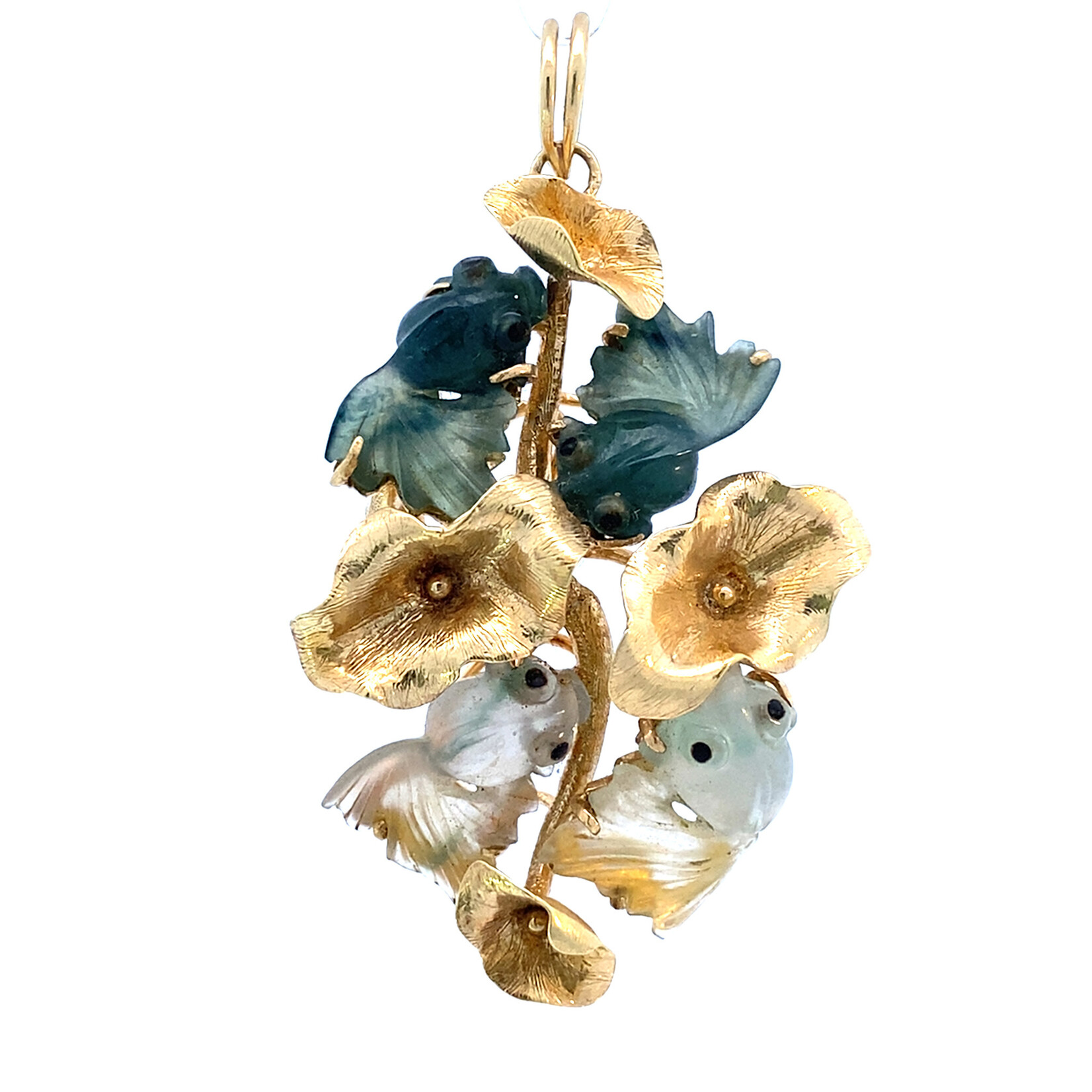 14K Yellow Gold Jade Gold Fish pendant