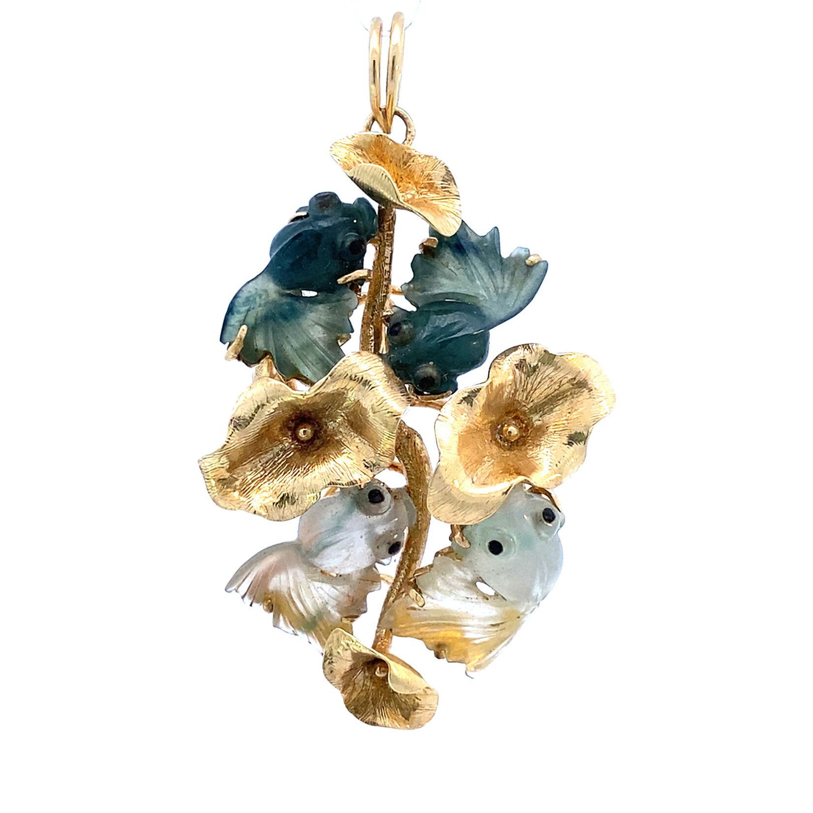 14K Yellow Gold Jade Gold Fish pendant