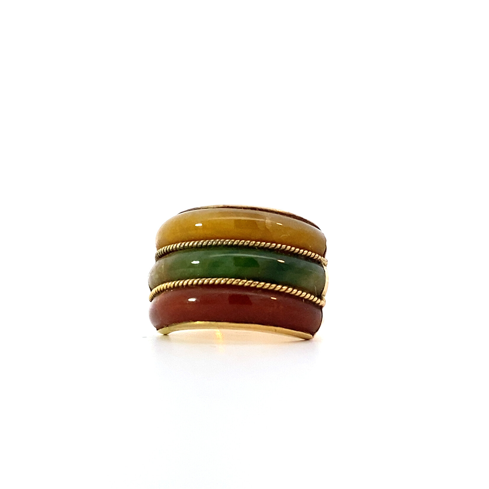 14K Yellow Gold Yellow, Red, & Green Jade Saddle