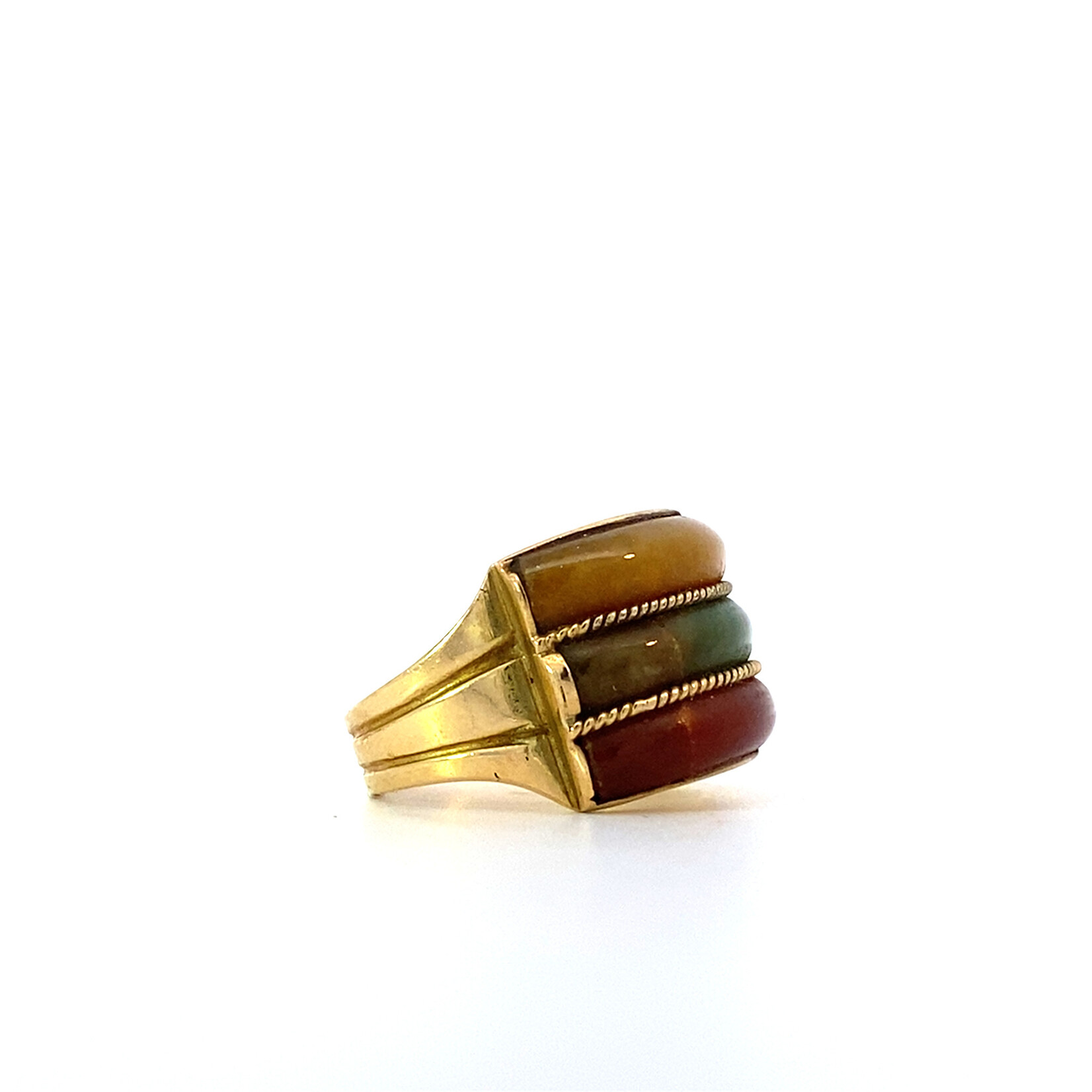 14K Yellow Gold Yellow, Red, & Green Jade Saddle