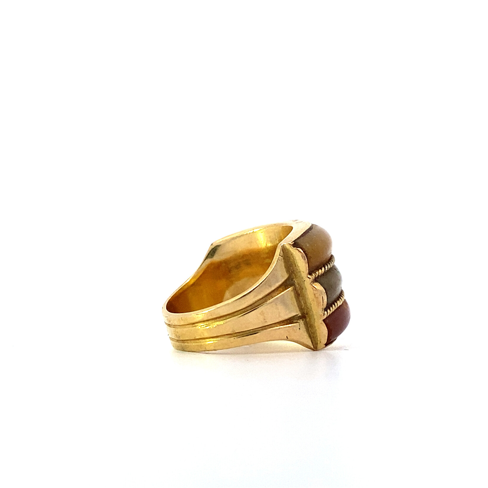 14K Yellow Gold Yellow, Red, & Green Jade Saddle