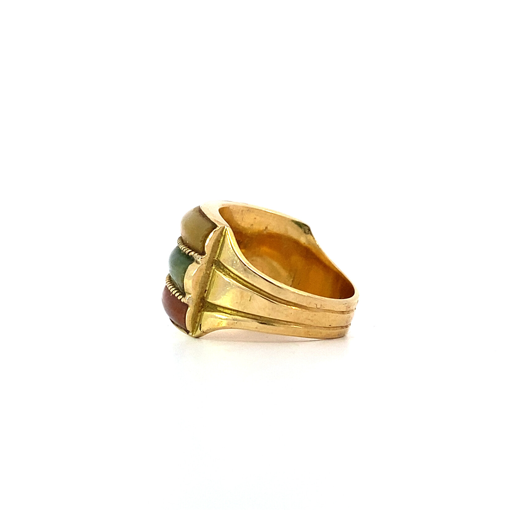 14K Yellow Gold Yellow, Red, & Green Jade Saddle